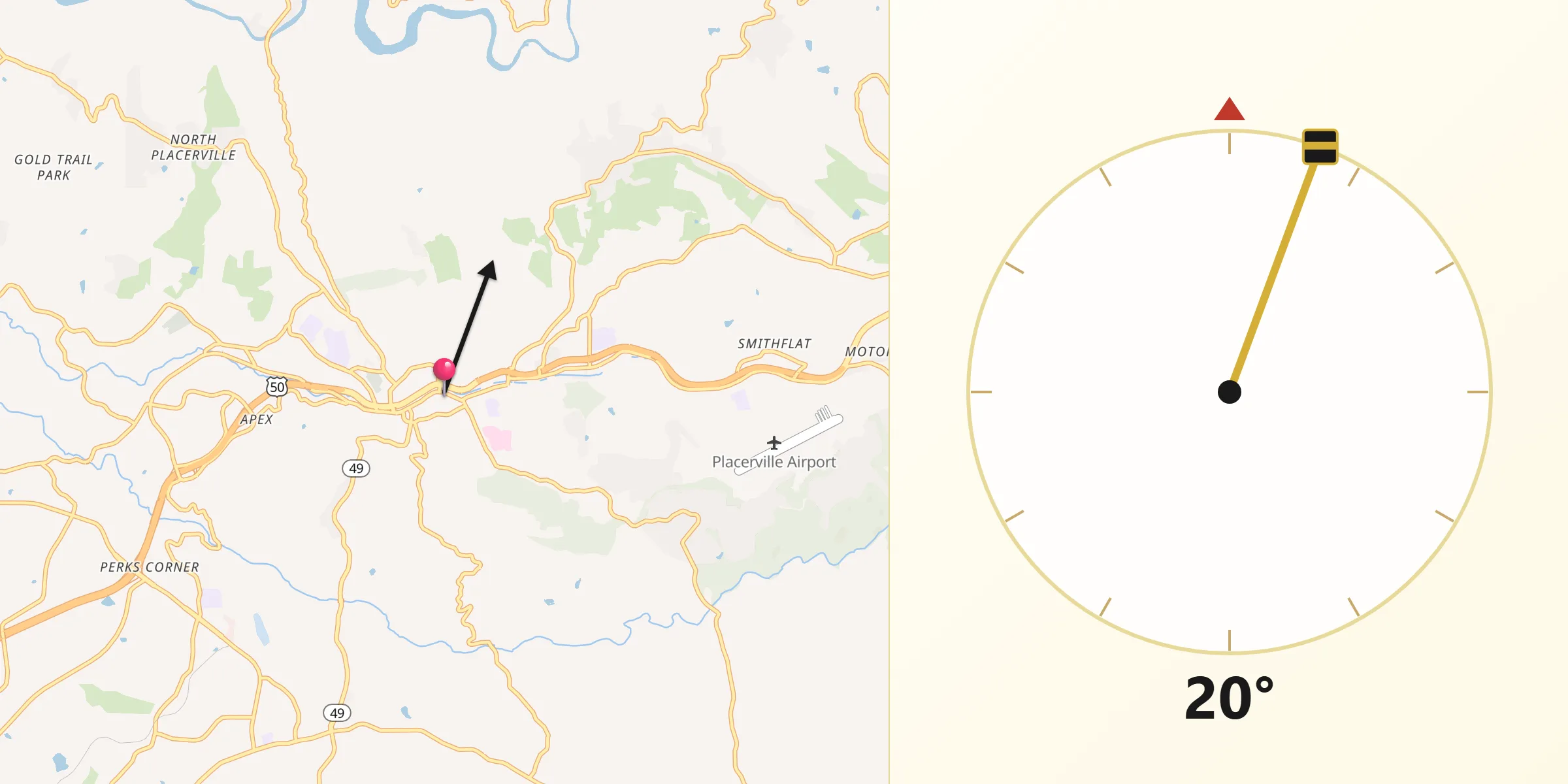 Qibla Direction from Placerville
