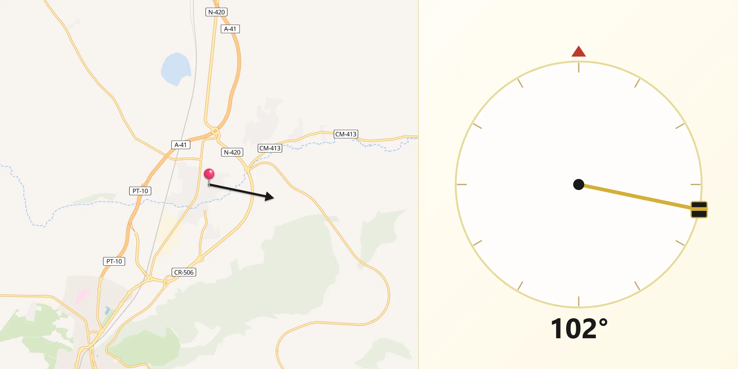 Dirección de la Qibla desde Argamasilla de Calatrava