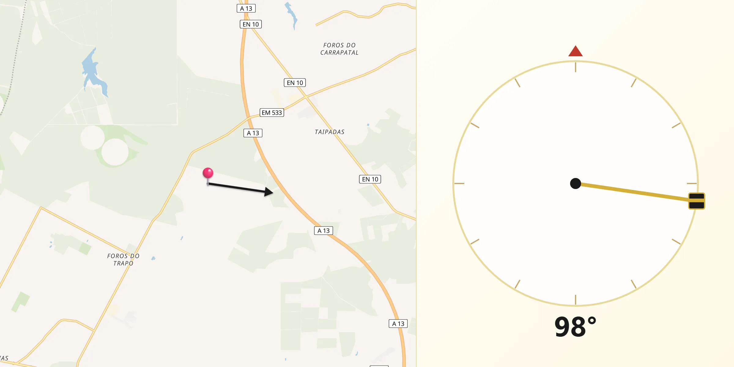Direção da Qibla a partir de Montijo