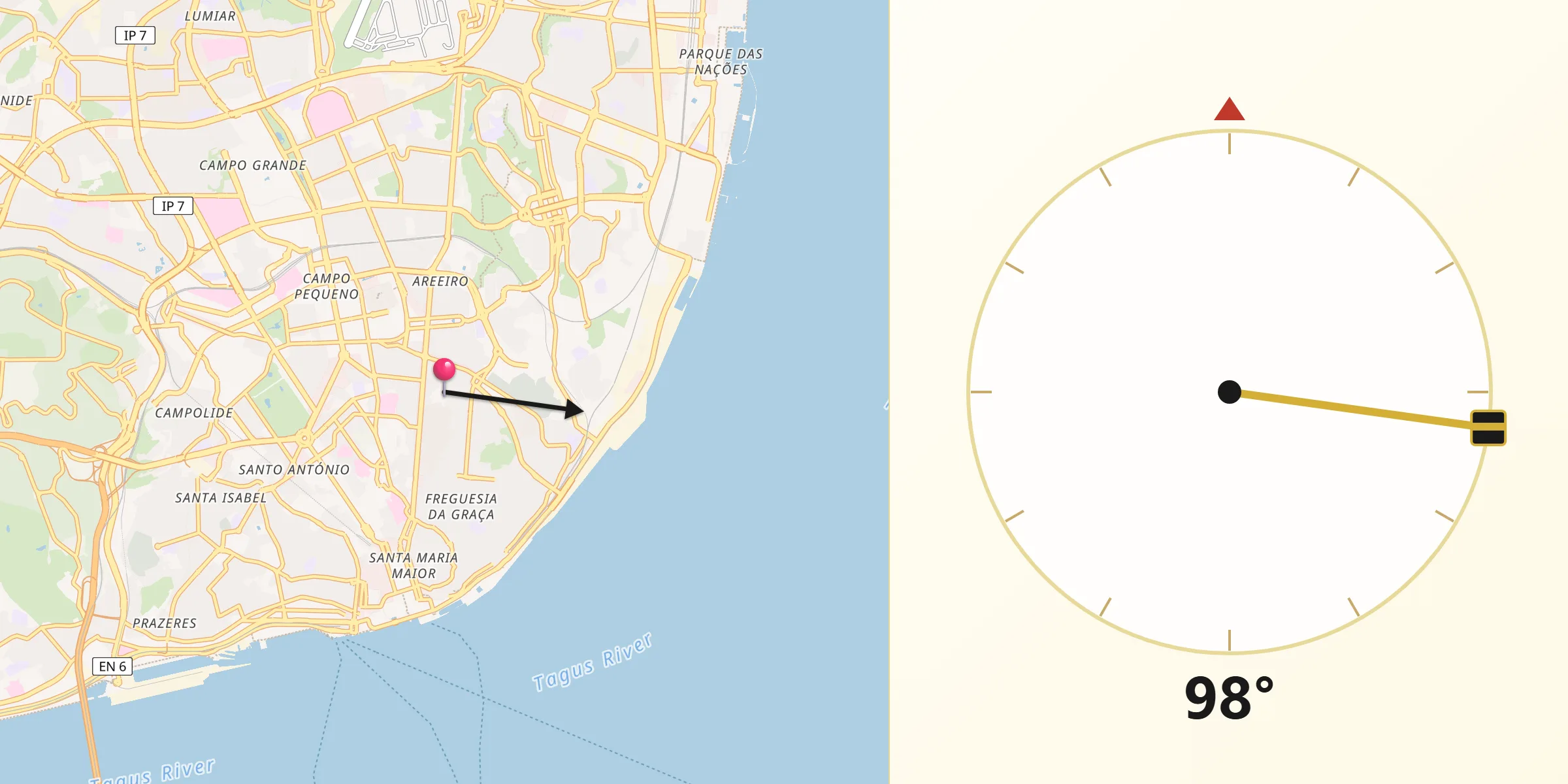 Direção da Qibla a partir de Penha de França