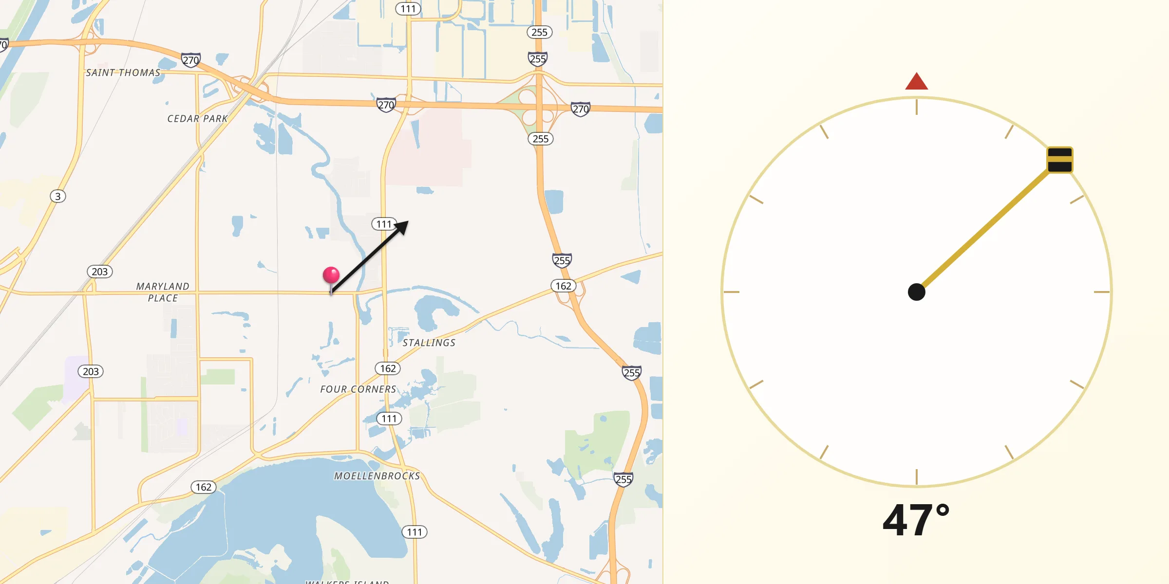 Qibla Direction from Pontoon Beach