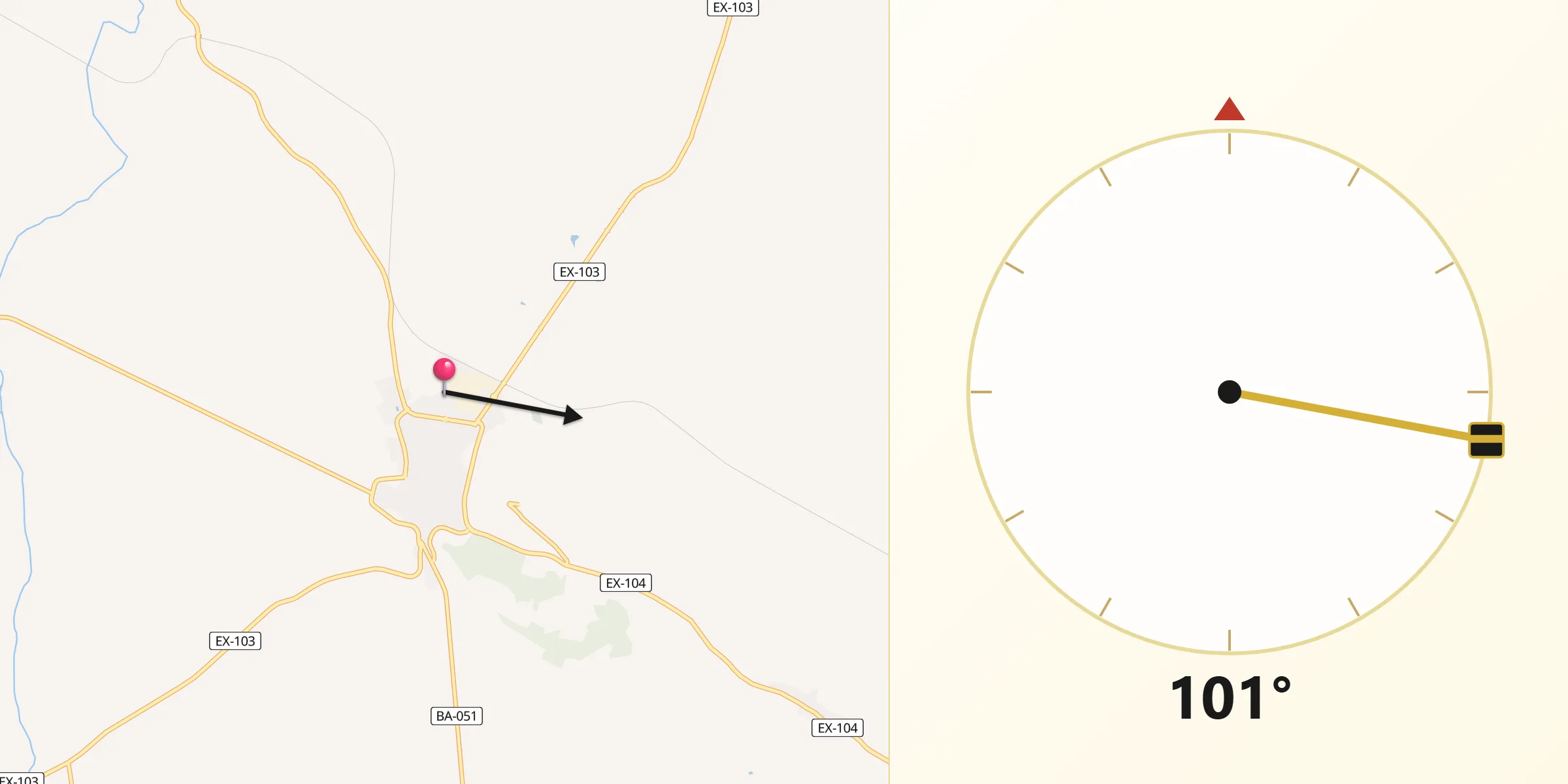 Dirección de la Qibla desde Castuera