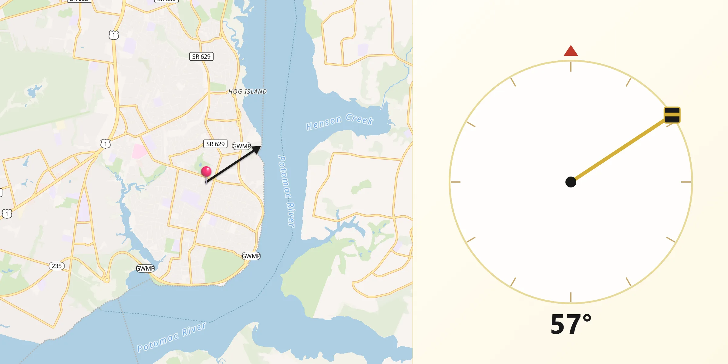 Qibla Direction from Fort Hunt