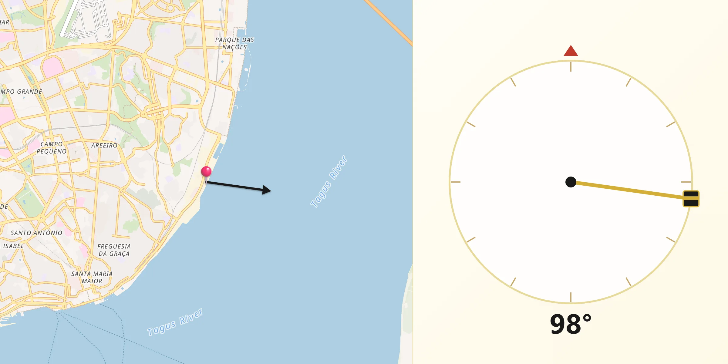 Direção da Qibla a partir de Beato António