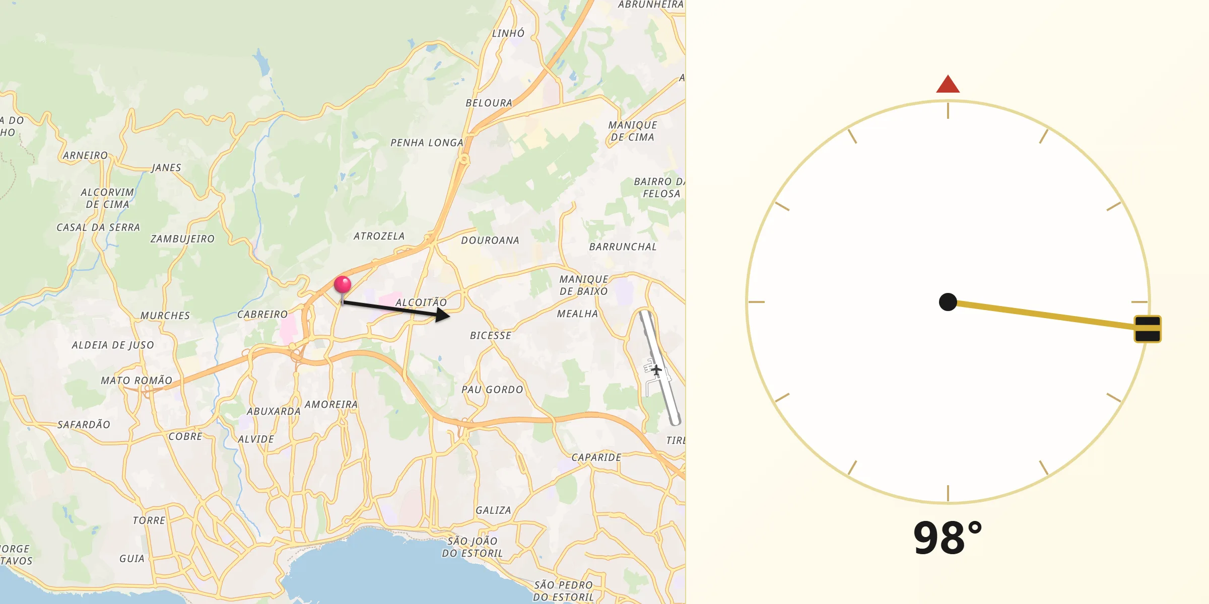 Direção da Qibla a partir de Alcabideche