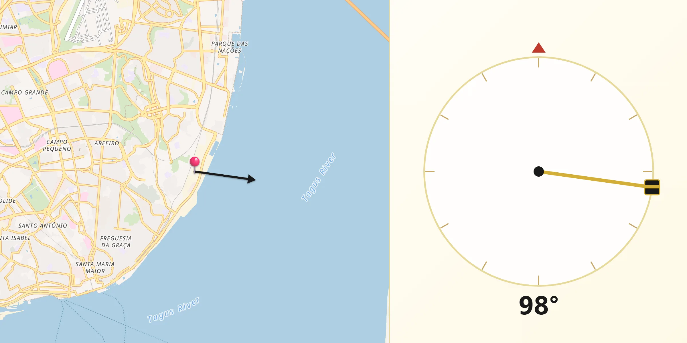 Direção da Qibla a partir de Beato