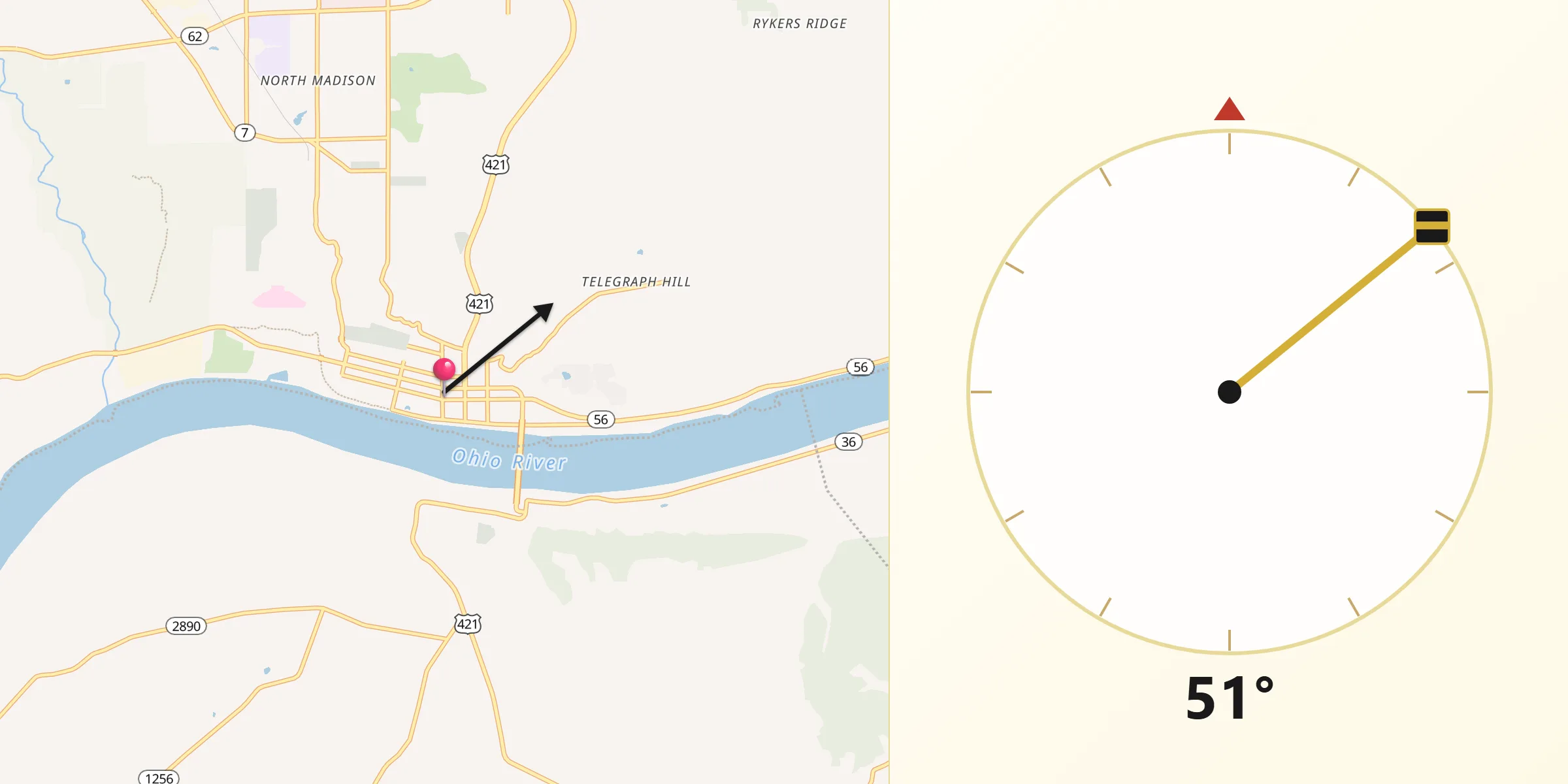 Dirección de la Qibla desde Madison