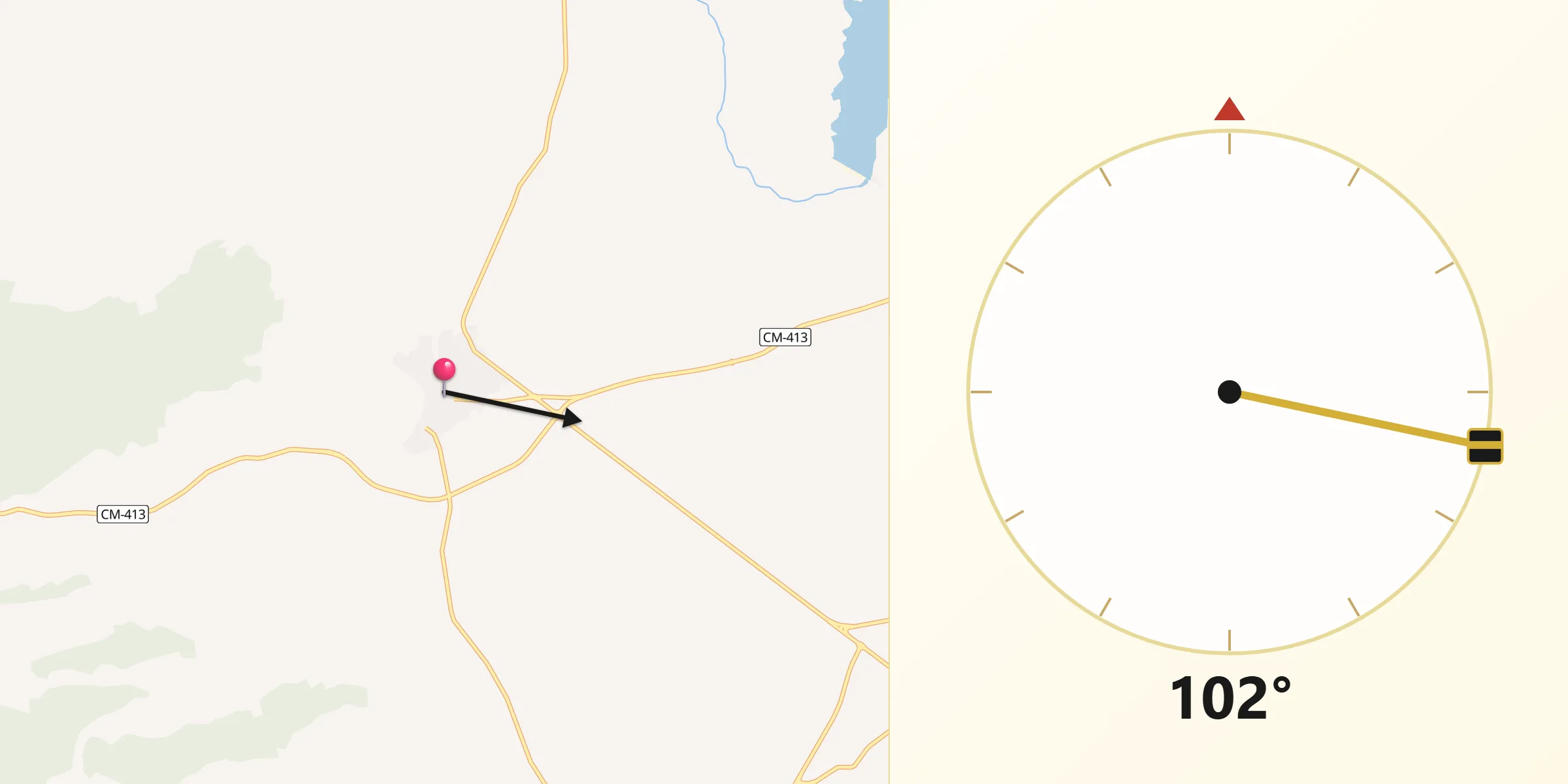 Dirección de la Qibla desde Aldea del Rey