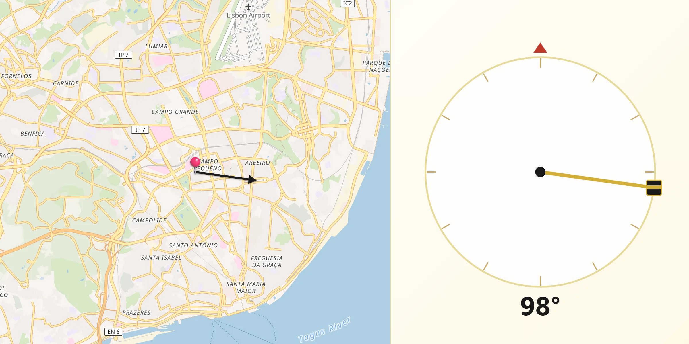 Direção da Qibla a partir de Nossa Senhora de Fátima