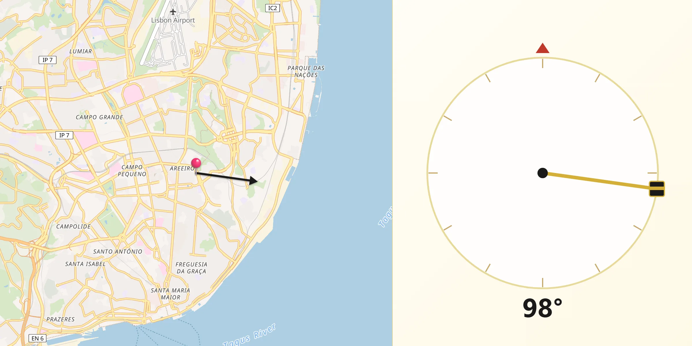 Direção da Qibla a partir de Alto do Pina
