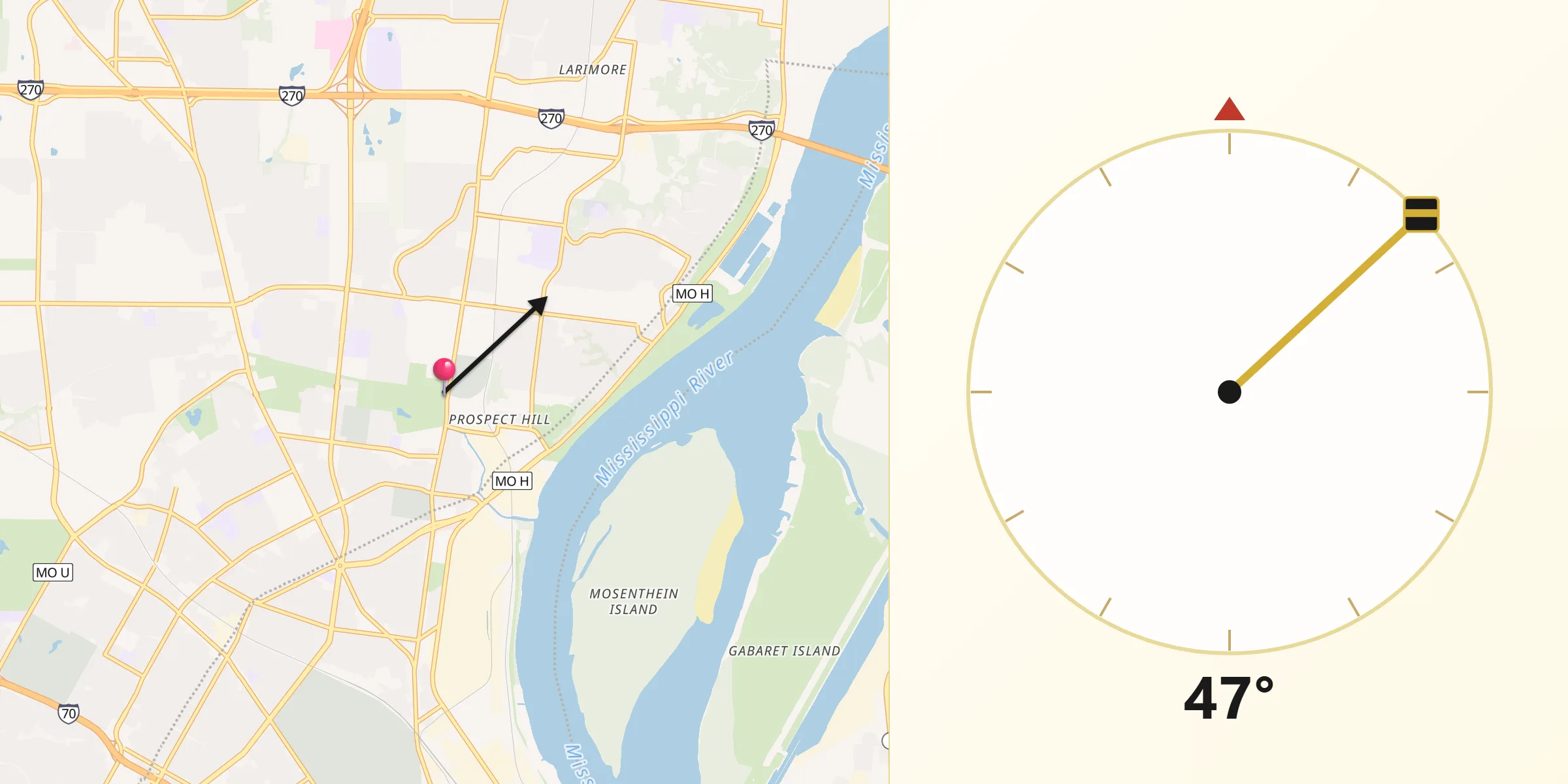 Qibla Direction from Bellefontaine Neighbors