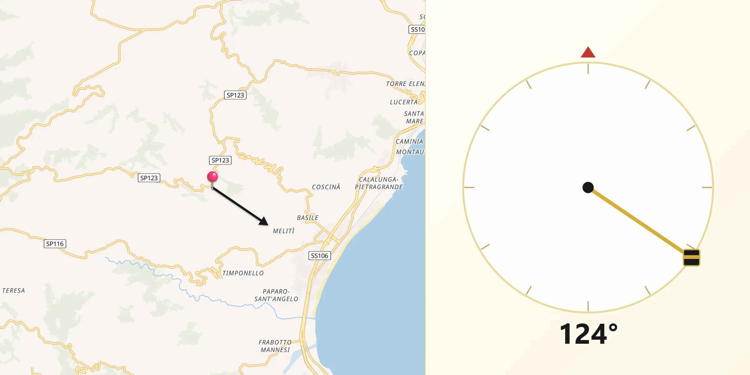 Direzione della Qibla da Gasperina