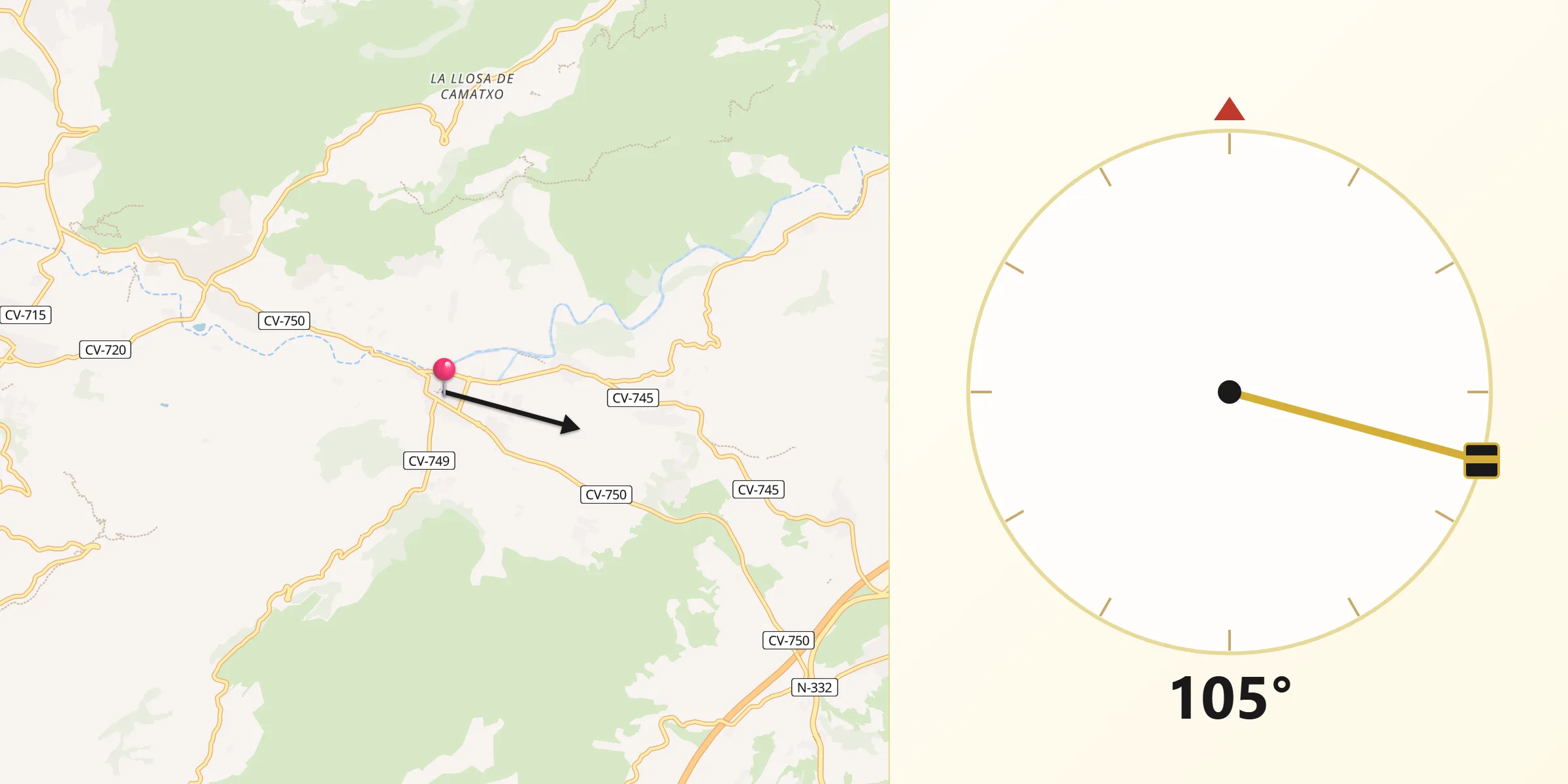 Dirección de la Qibla desde Xaló