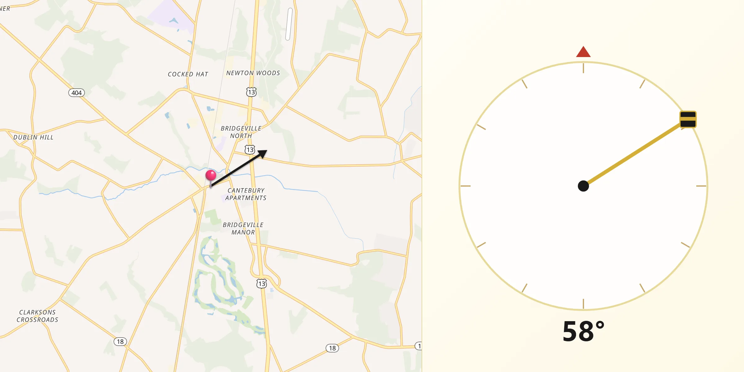 Qibla Direction from Bridgeville
