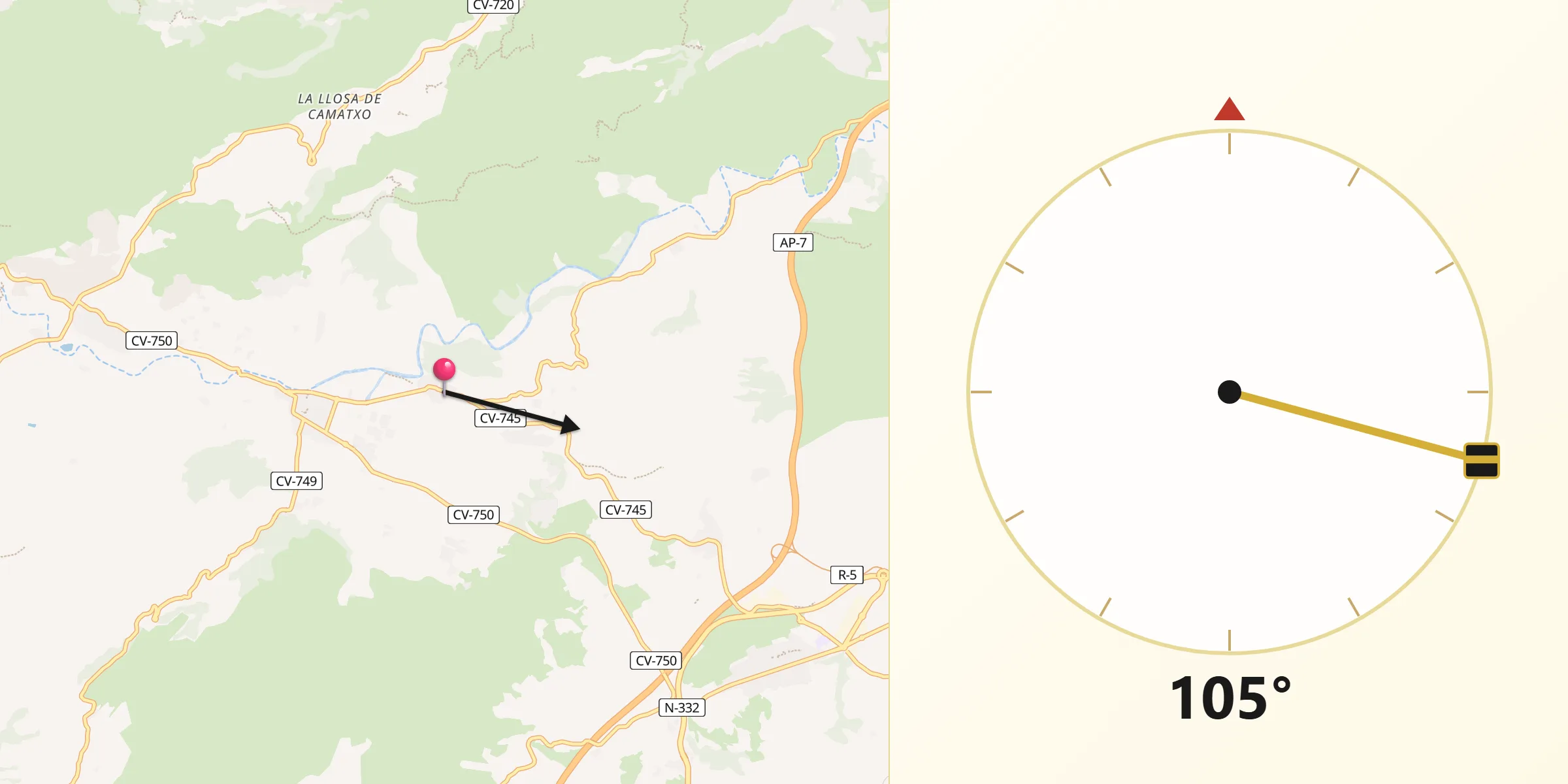 Dirección de la Qibla desde Llíber