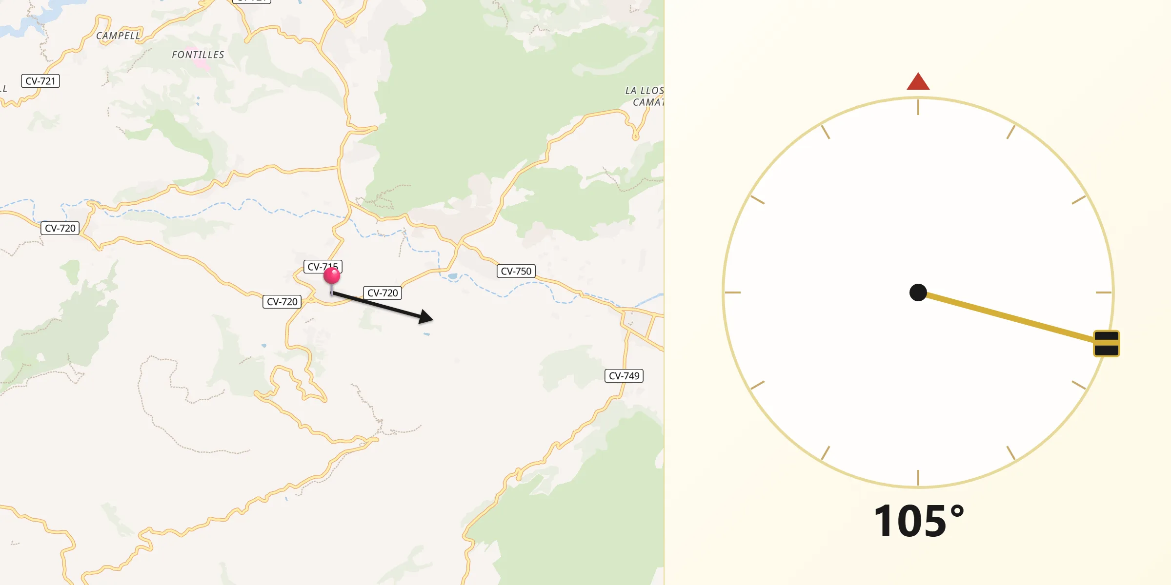 Dirección de la Qibla desde Parcent