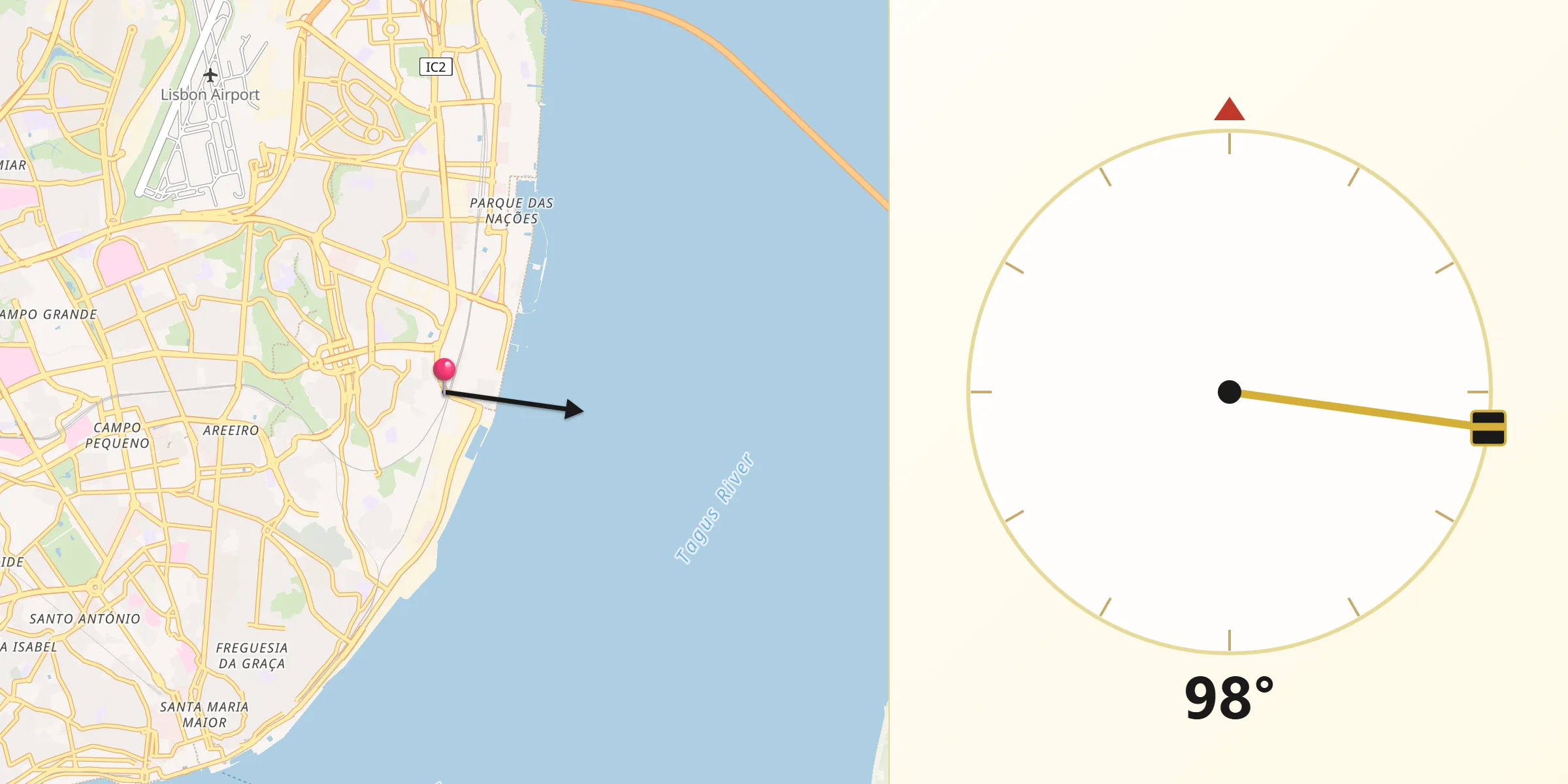 Direção da Qibla a partir de Marvila