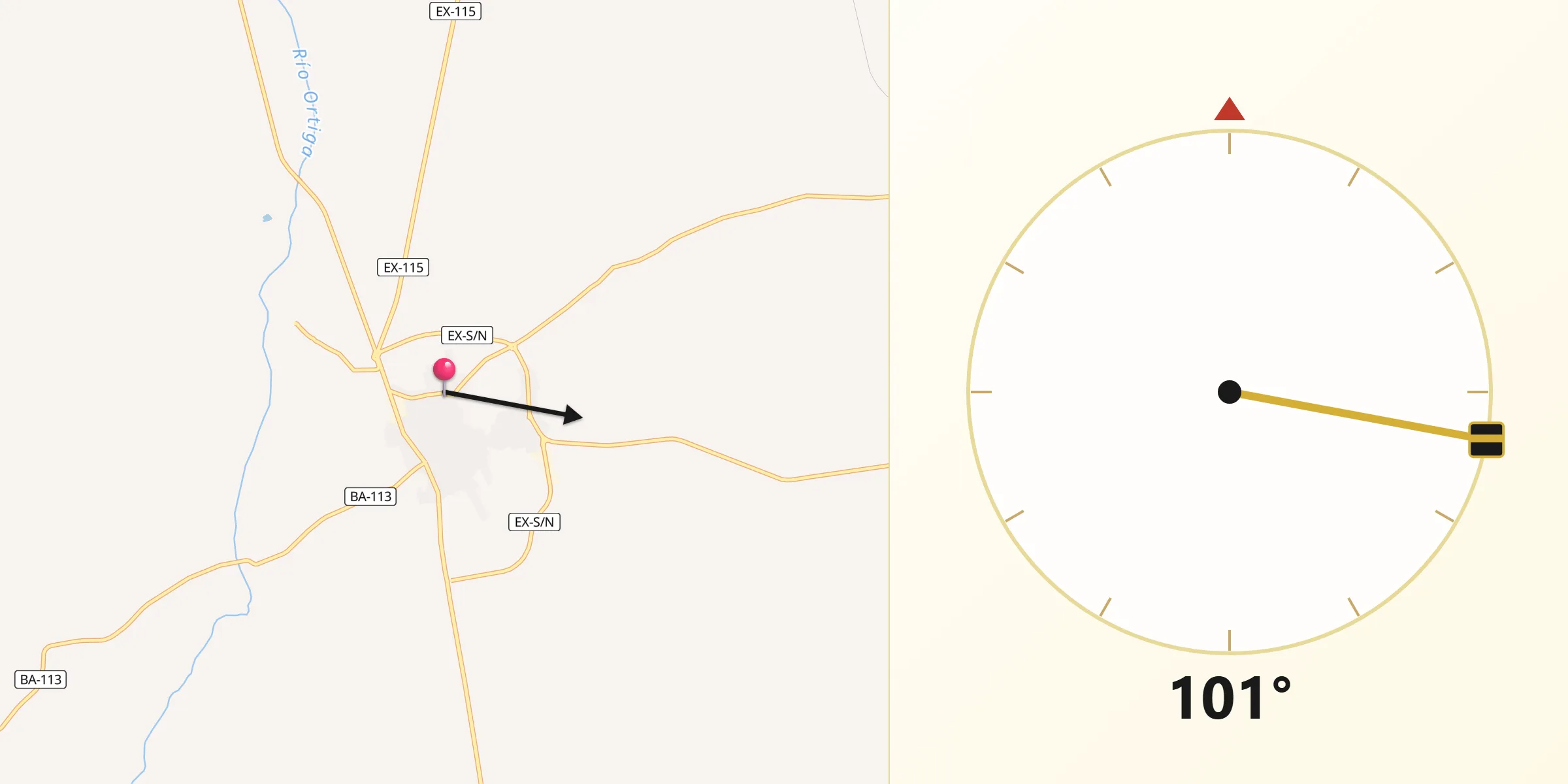 Dirección de la Qibla desde Quintana de la Serena