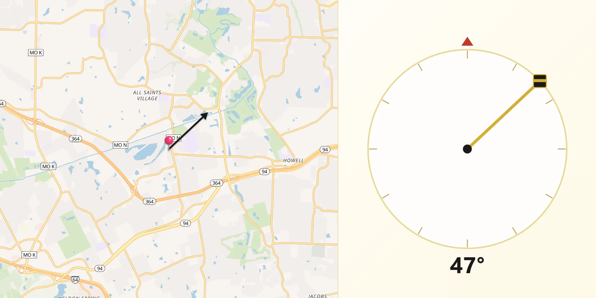 Qibla Direction from Cottleville