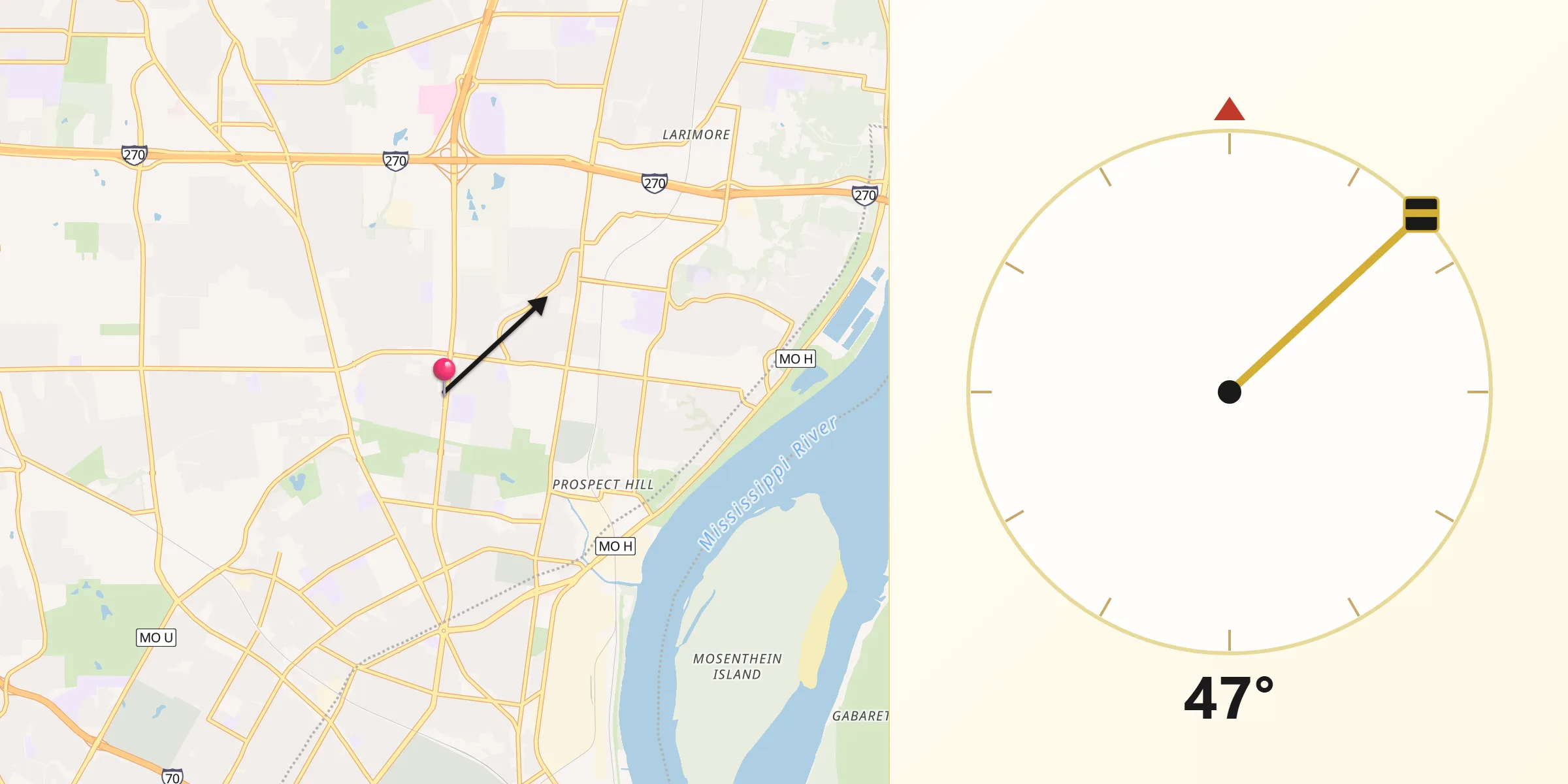 Qibla Direction from Moline Acres