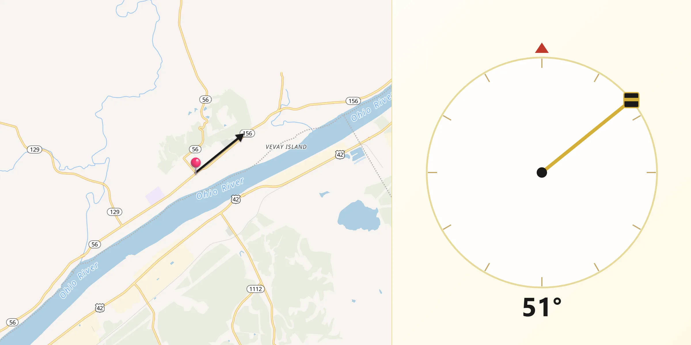 Qibla Direction from Vevay