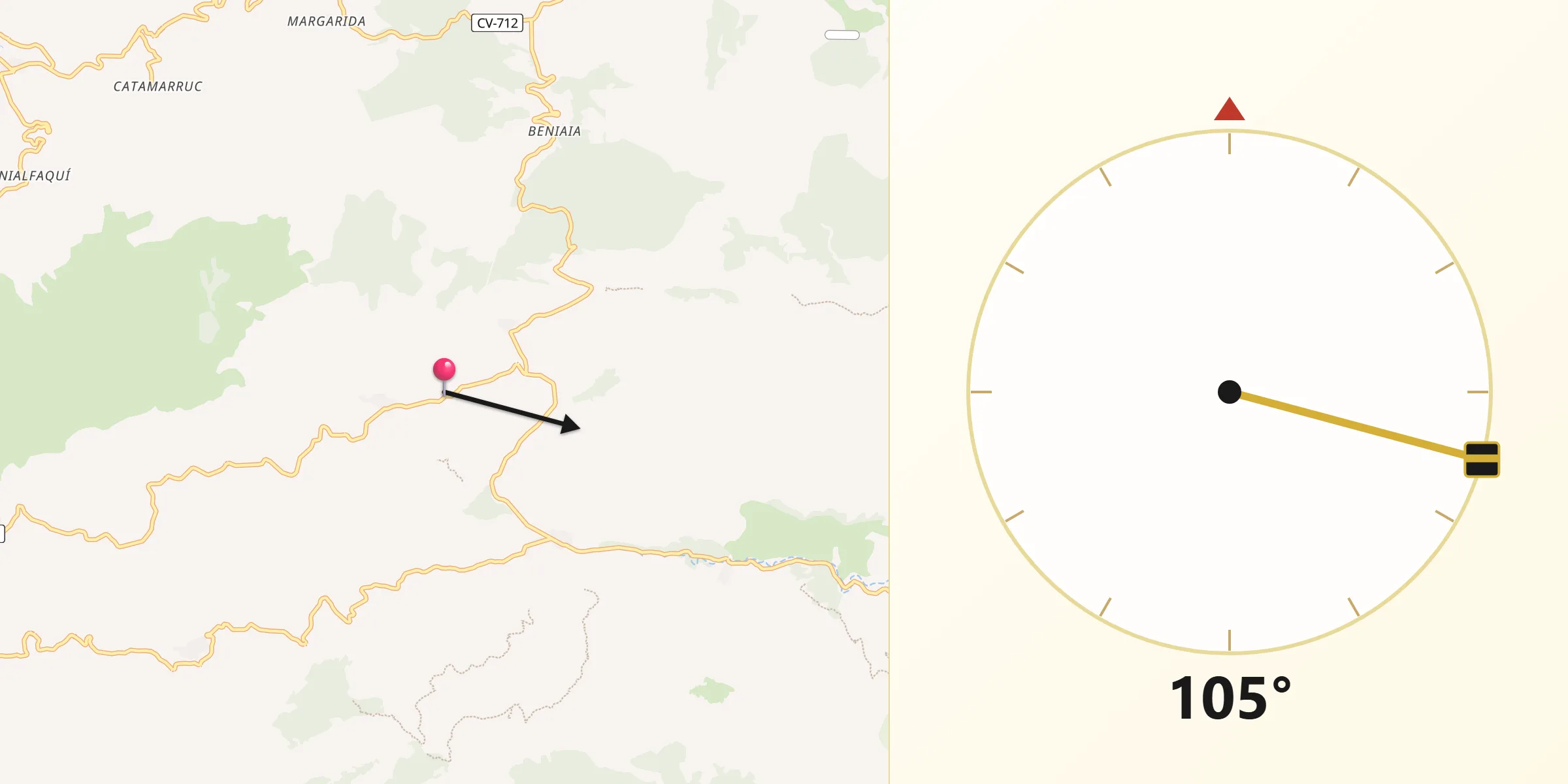 Dirección de la Qibla desde Benimassot