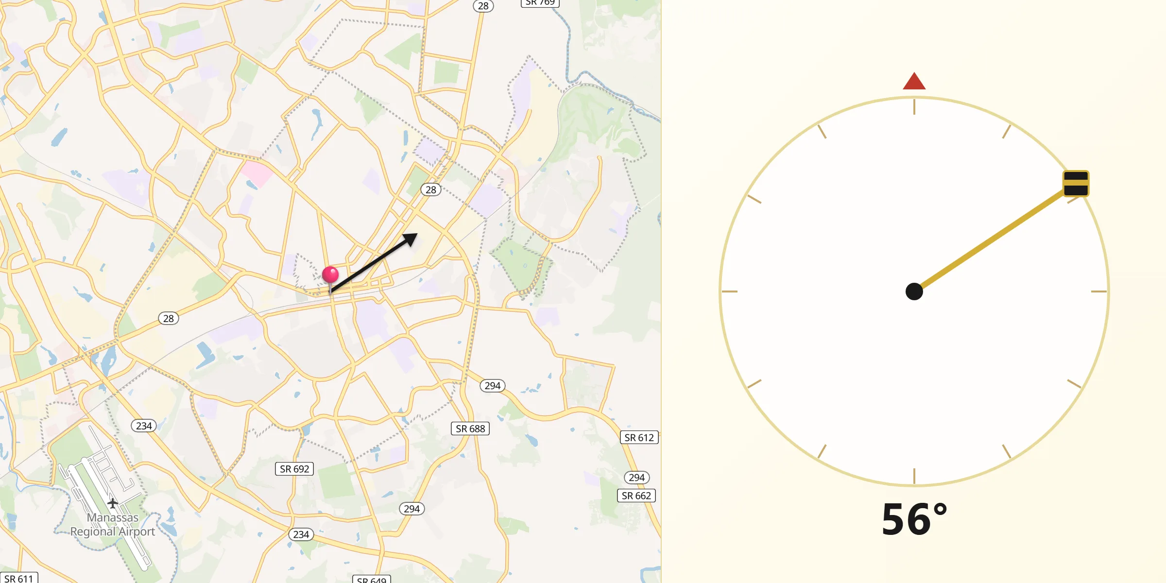 Qibla Direction from Manassas