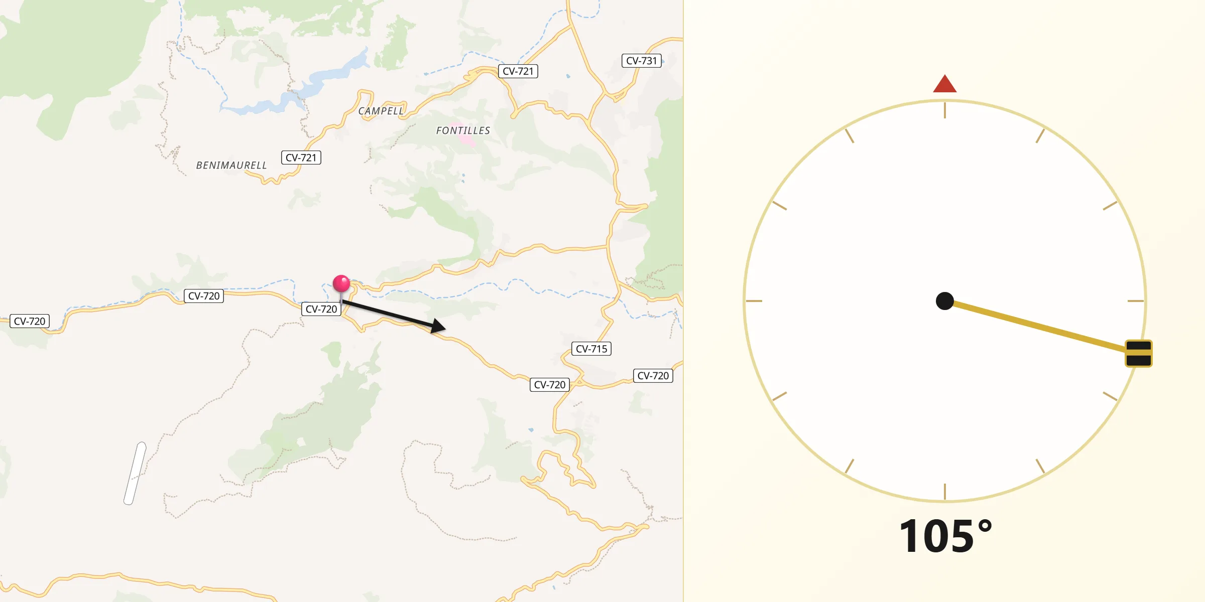 Dirección de la Qibla desde Benigembla