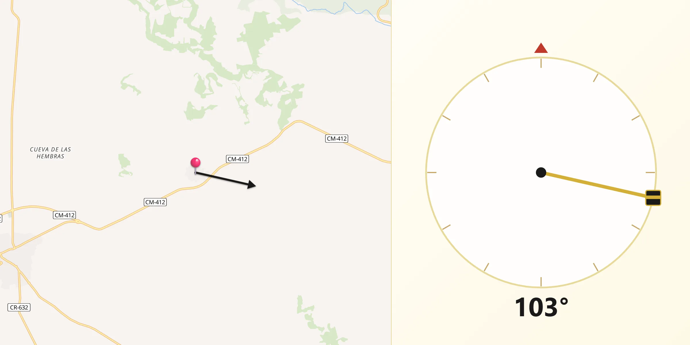 Dirección de la Qibla desde Fuenllana