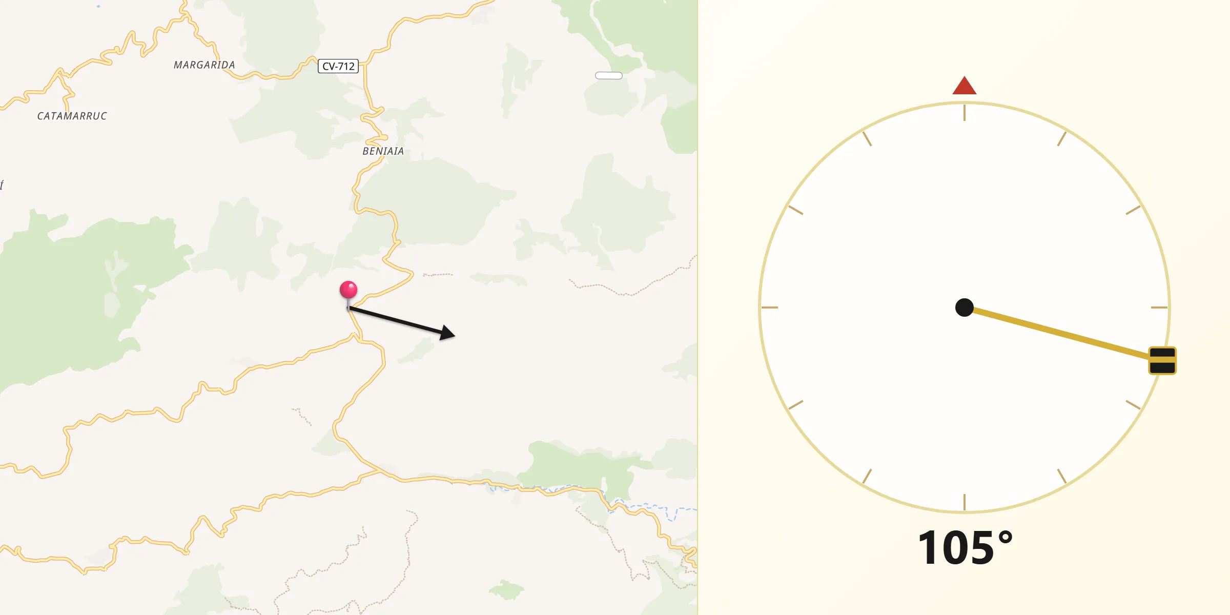 Dirección de la Qibla desde Tollos