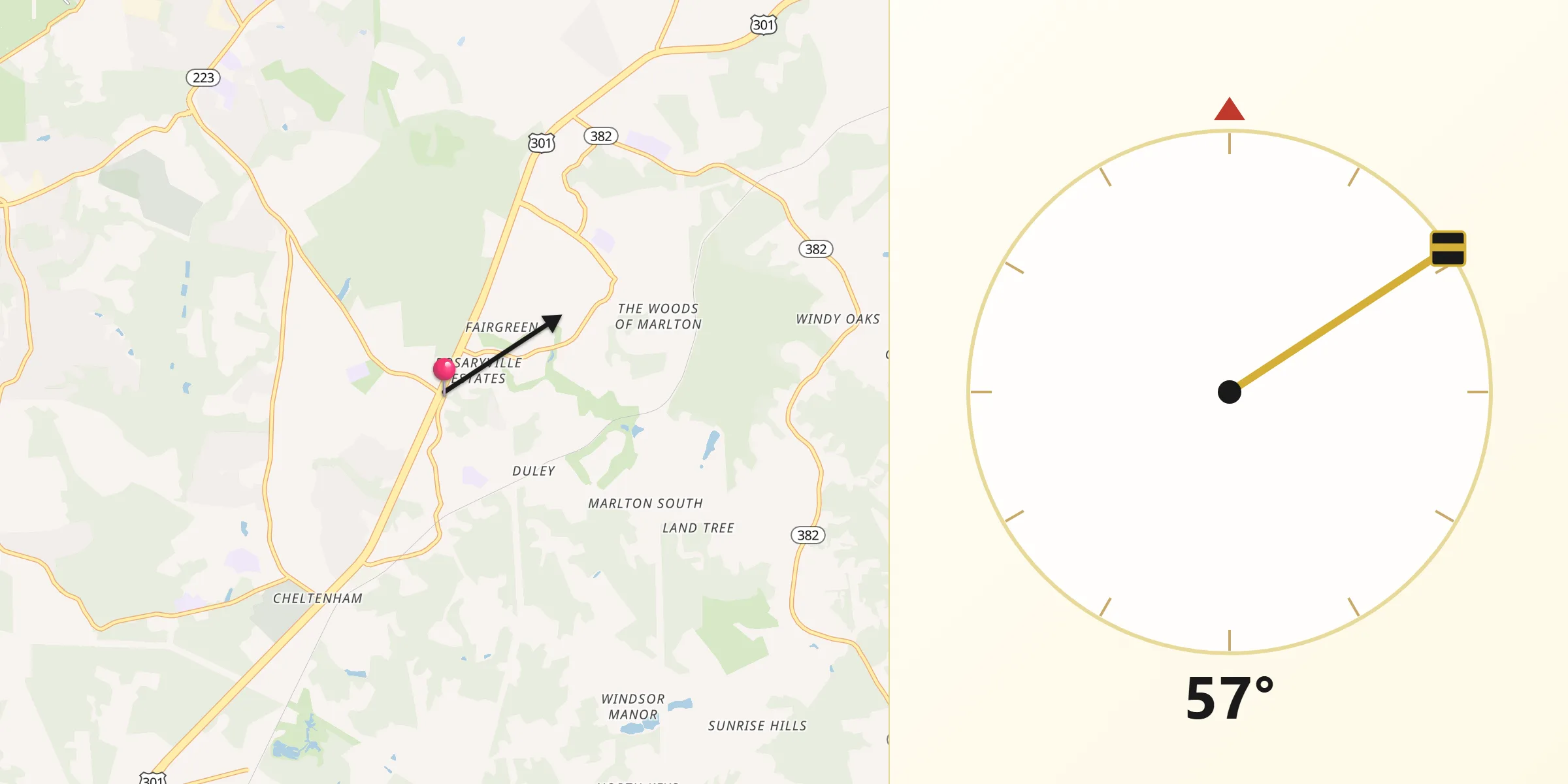 Qibla Direction from Rosaryville