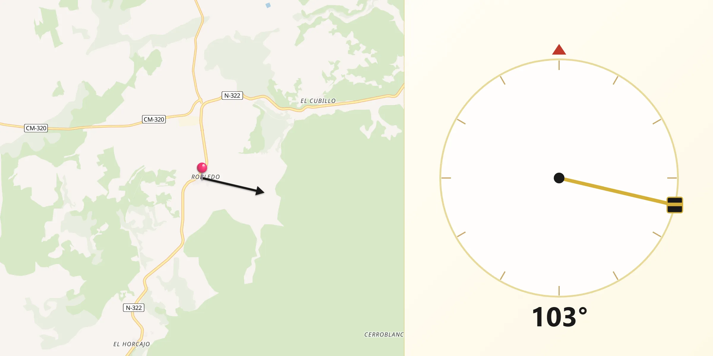 Dirección de la Qibla desde Robledo