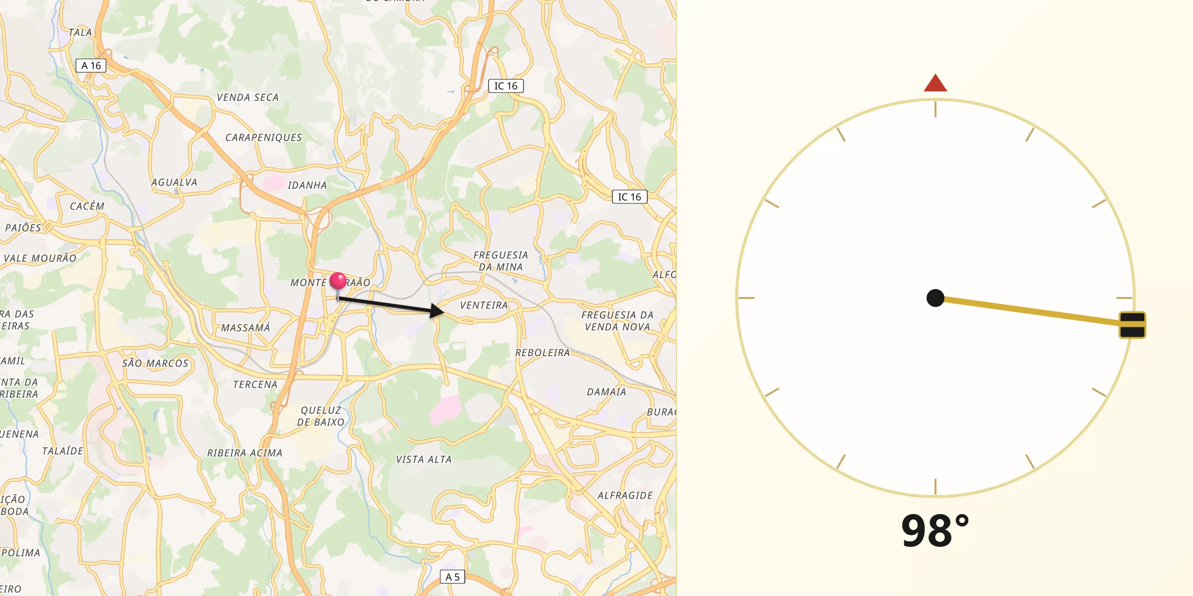 Direção da Qibla a partir de Monte Abraão