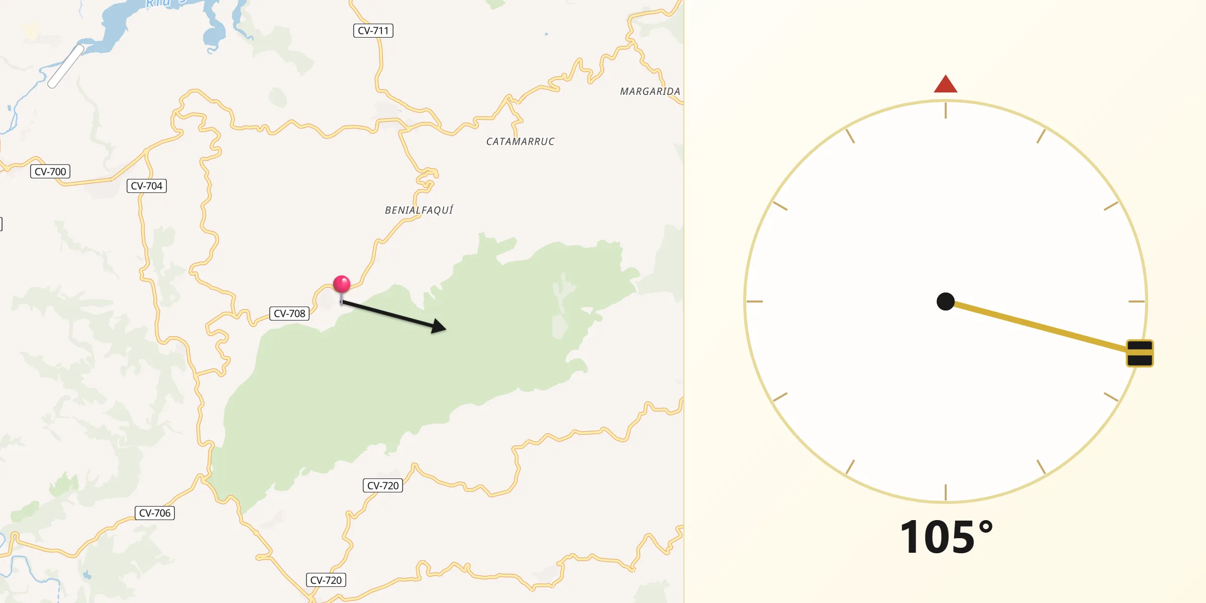 Dirección de la Qibla desde Almudaina