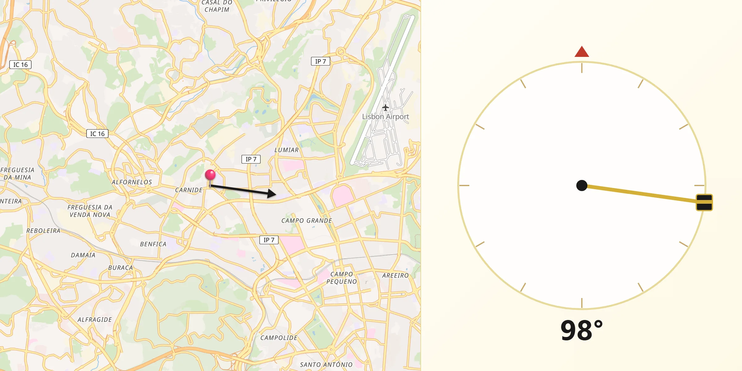 Direção da Qibla a partir de Carnide