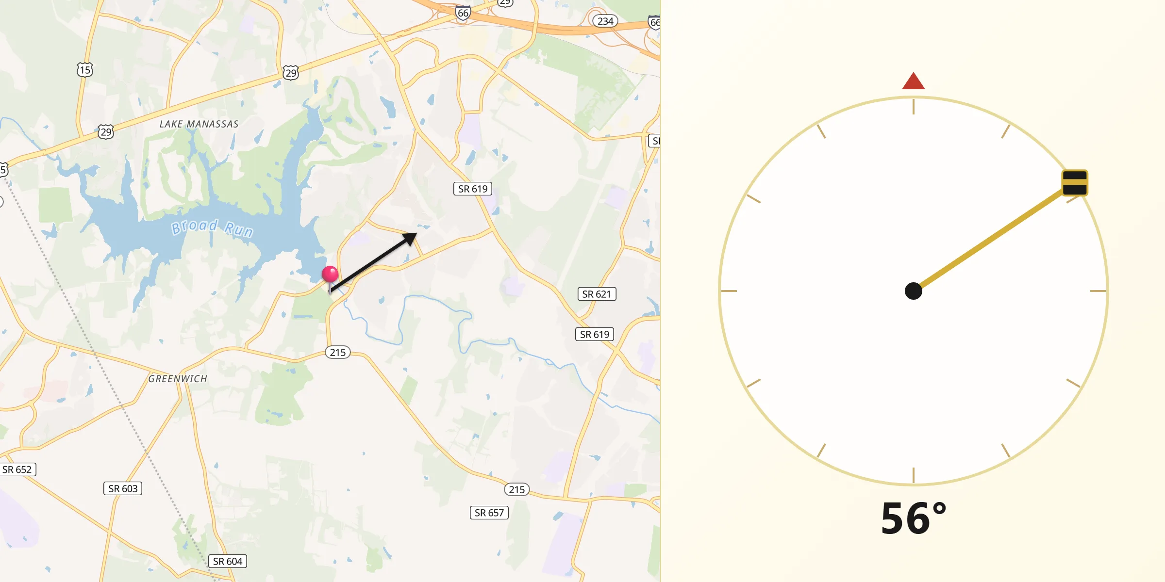 Qibla Direction from City of Manassas