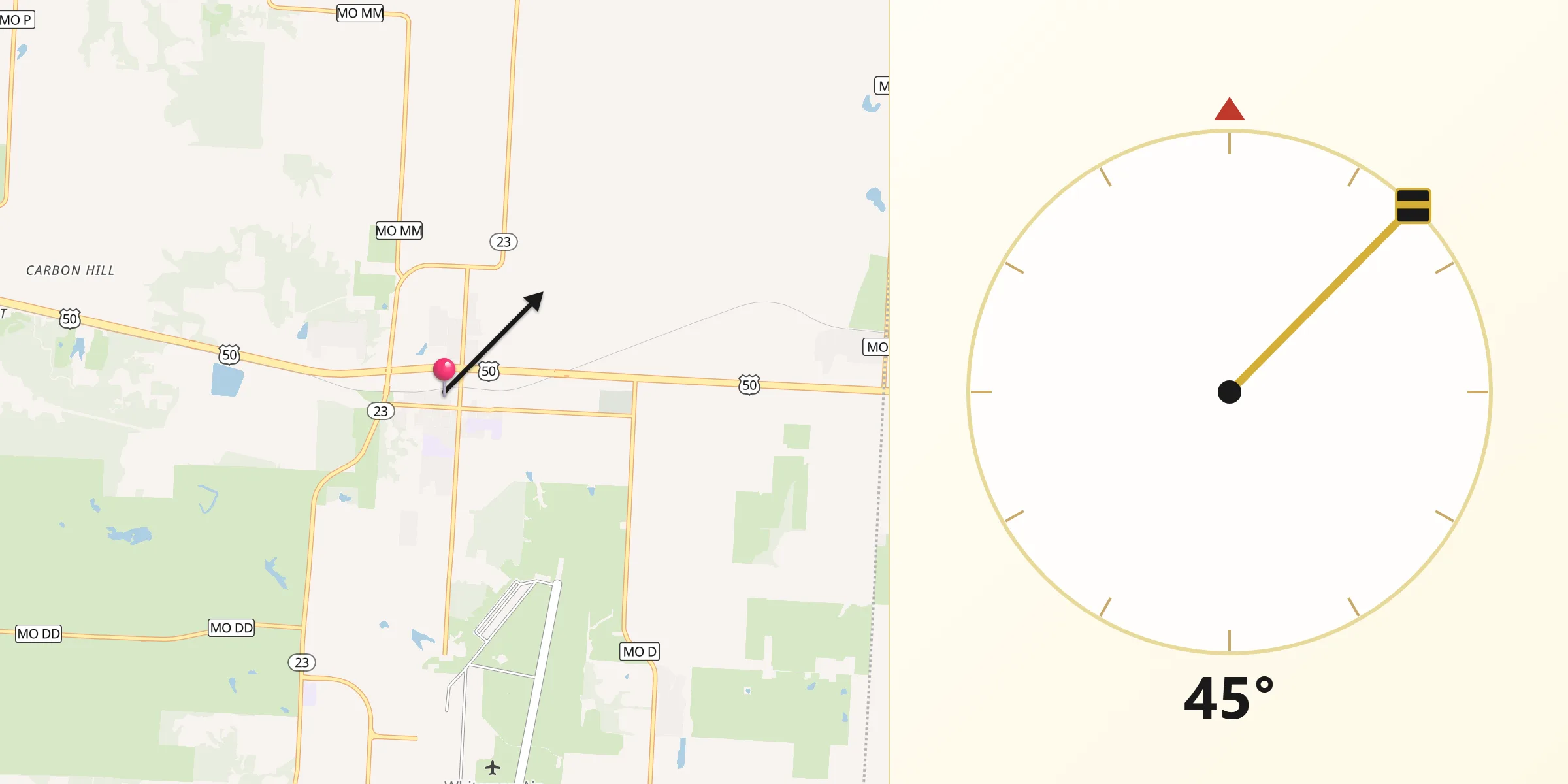 Qibla Direction from Knob Noster