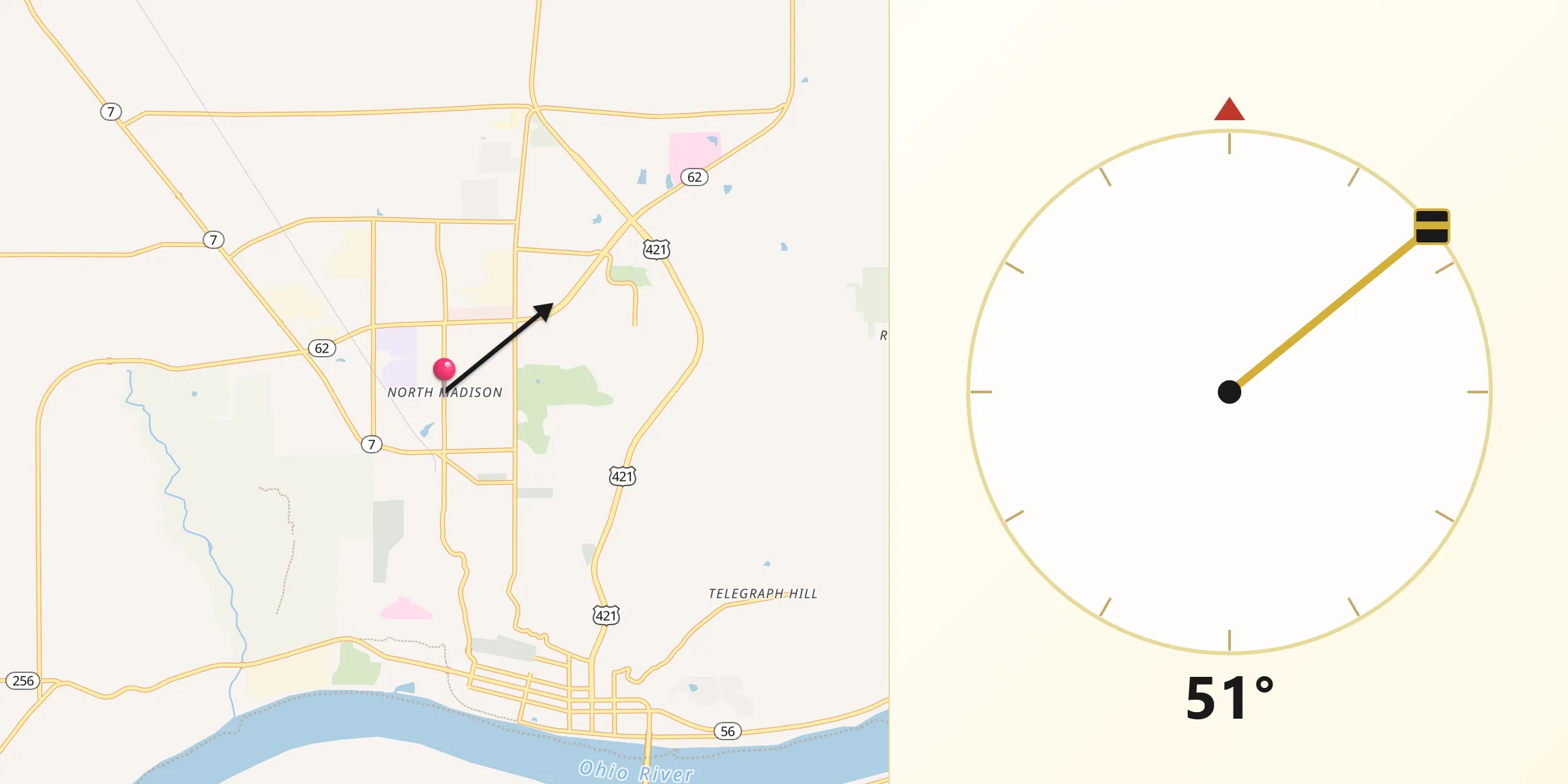 Qibla Direction from North Madison