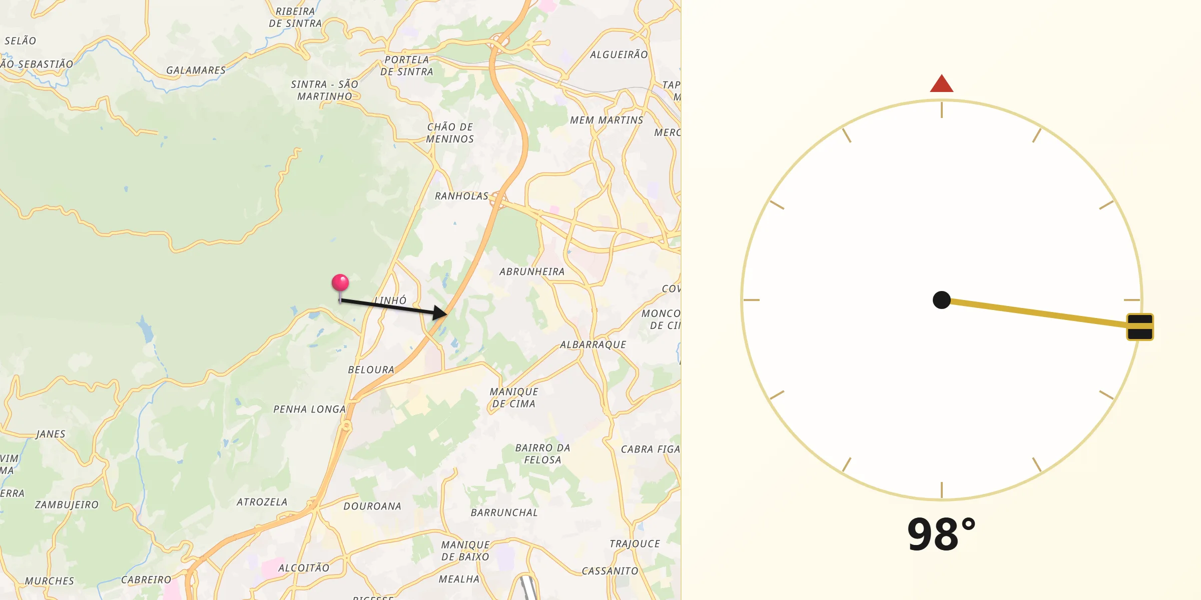 Direção da Qibla a partir de São Pedro de Penaferrim
