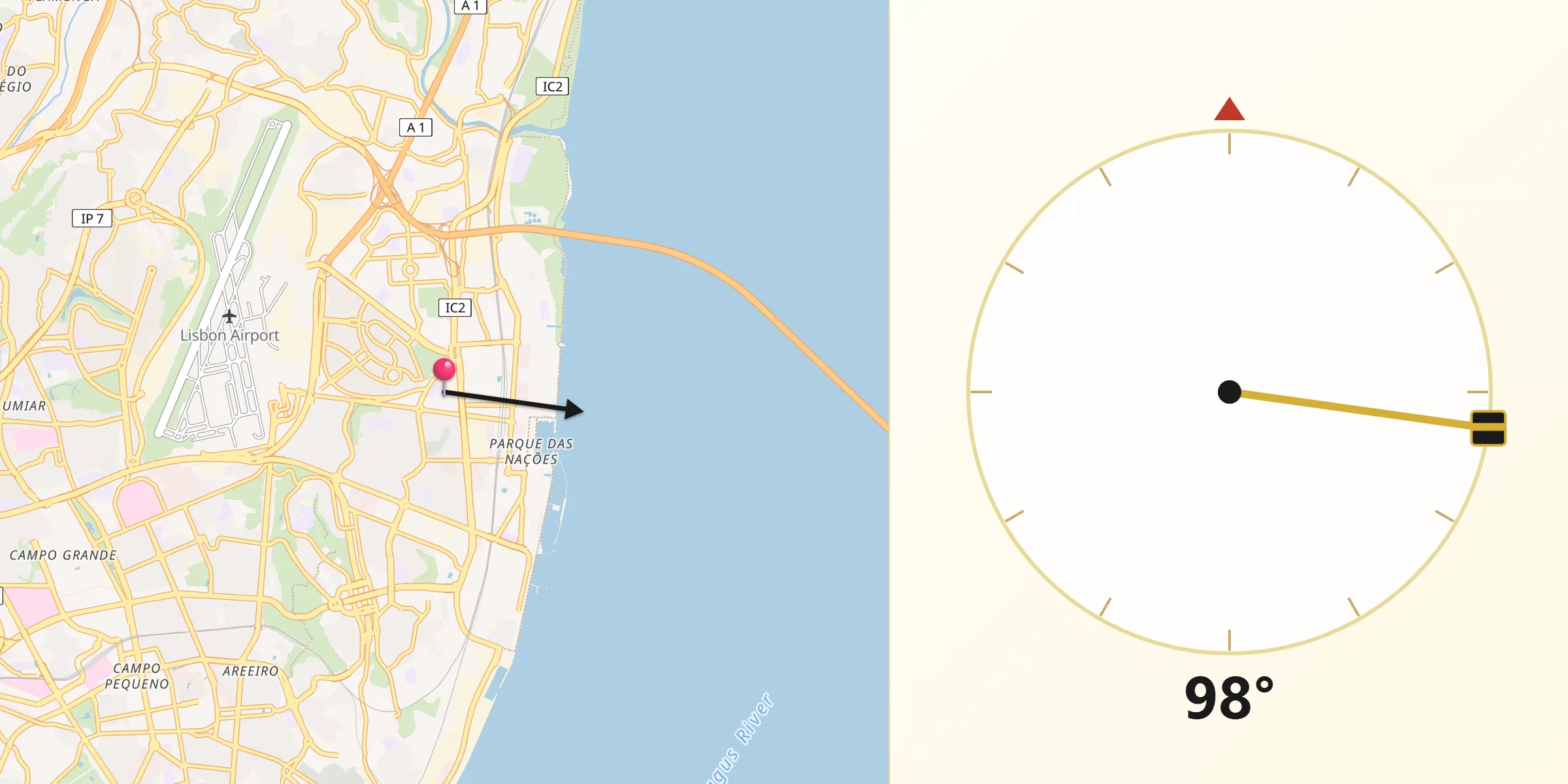 Direção da Qibla a partir de Olivais