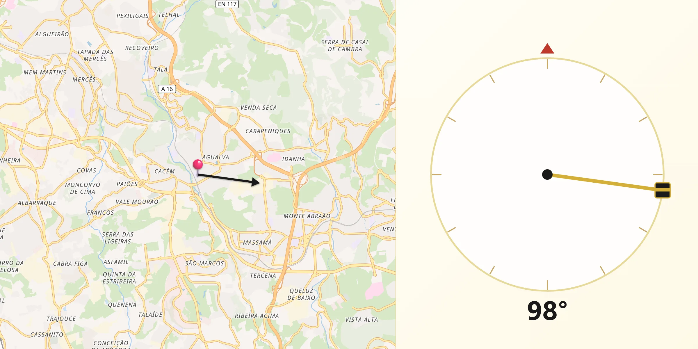 Direção da Qibla a partir de Agualva