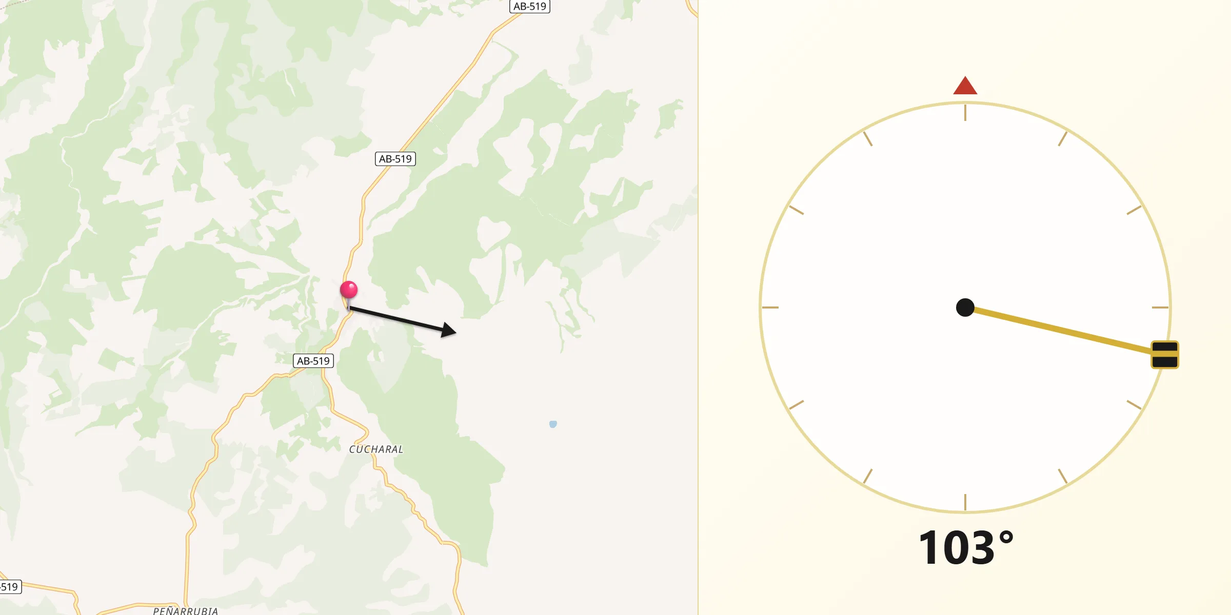 Dirección de la Qibla desde Casas de Lázaro
