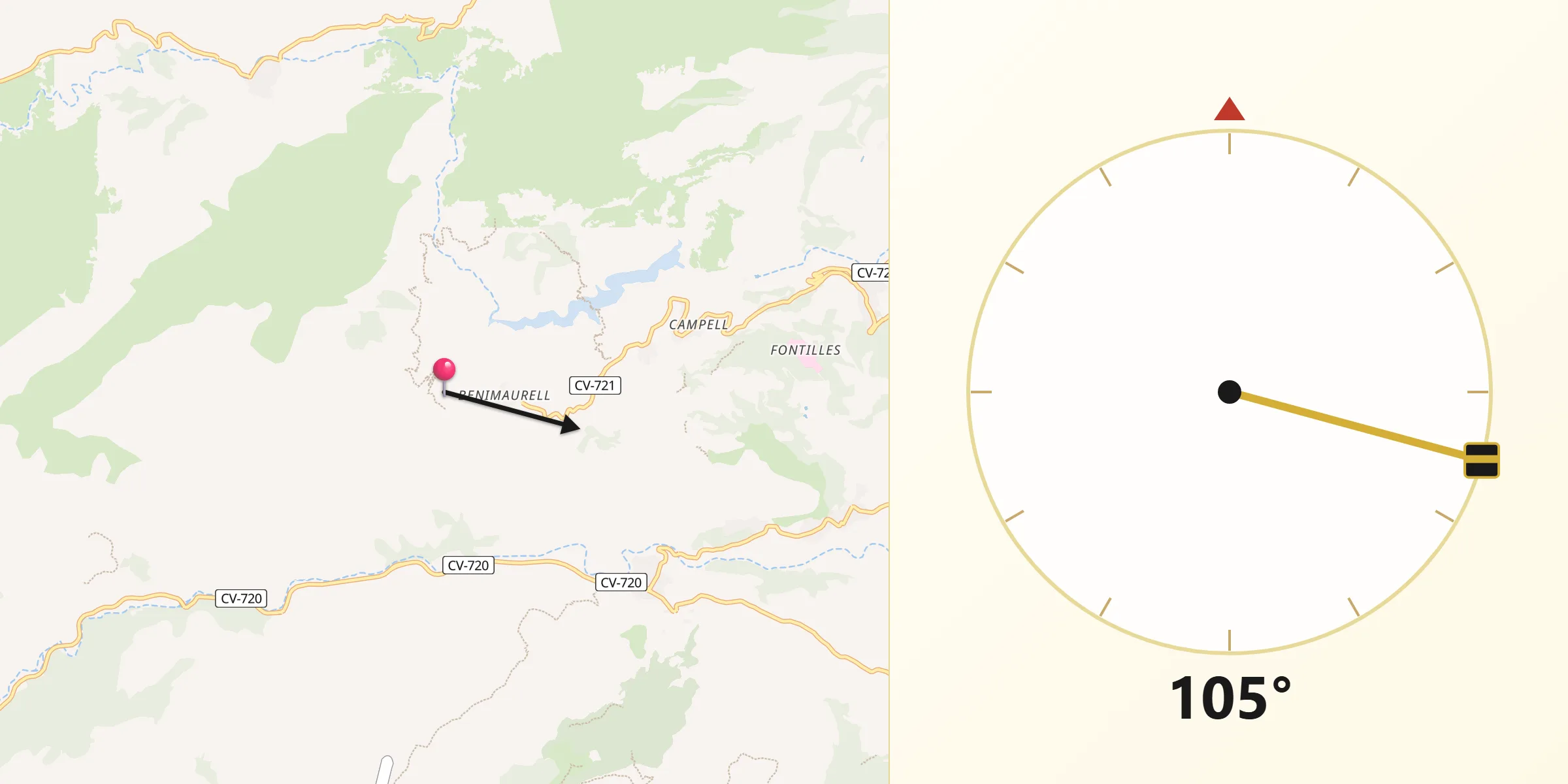 Dirección de la Qibla desde La Vall de Laguar