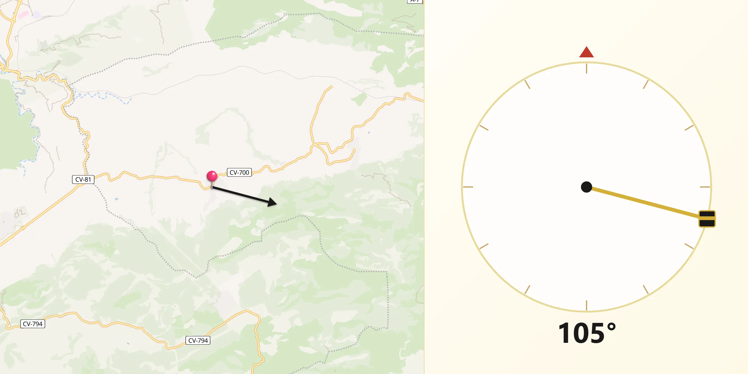 Dirección de la Qibla desde Alfafara