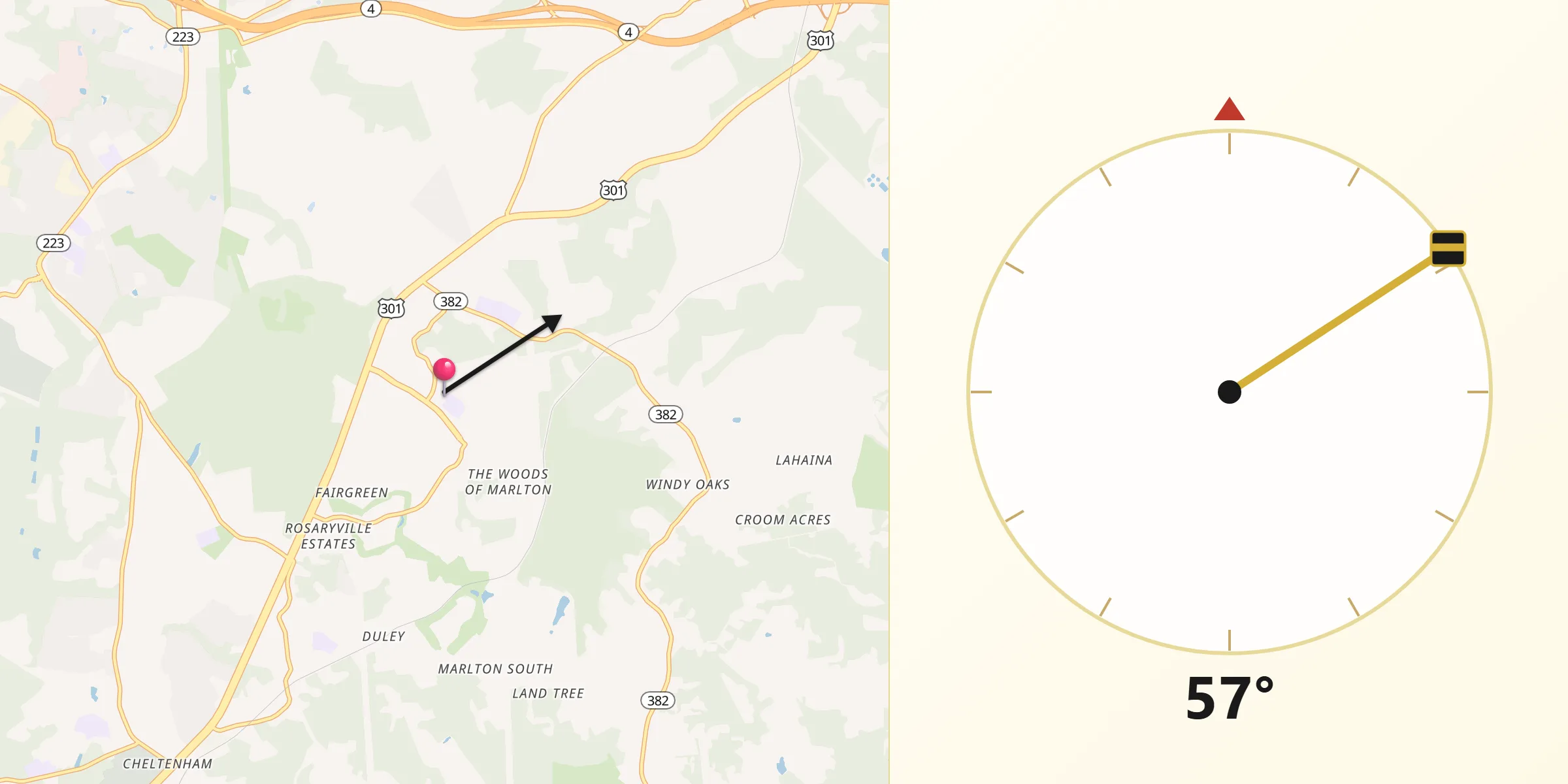Qibla Direction from Marlton