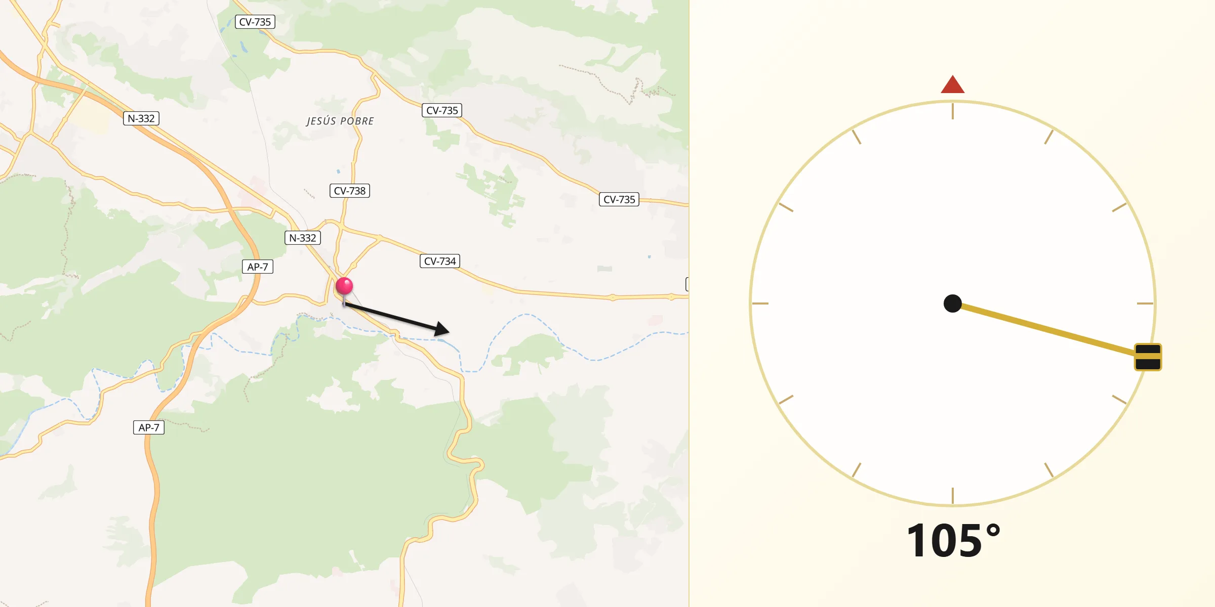 Dirección de la Qibla desde Gata de Gorgos