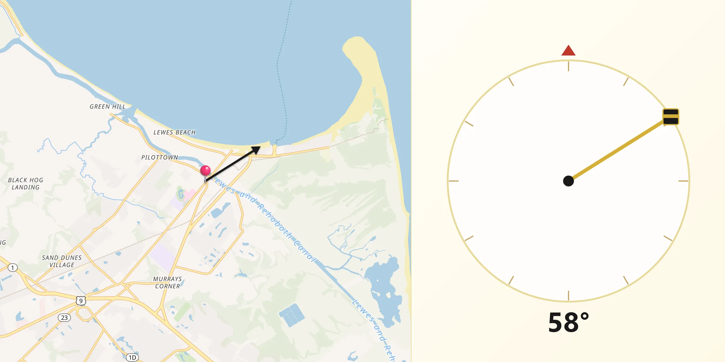 Qibla Direction from Lewes