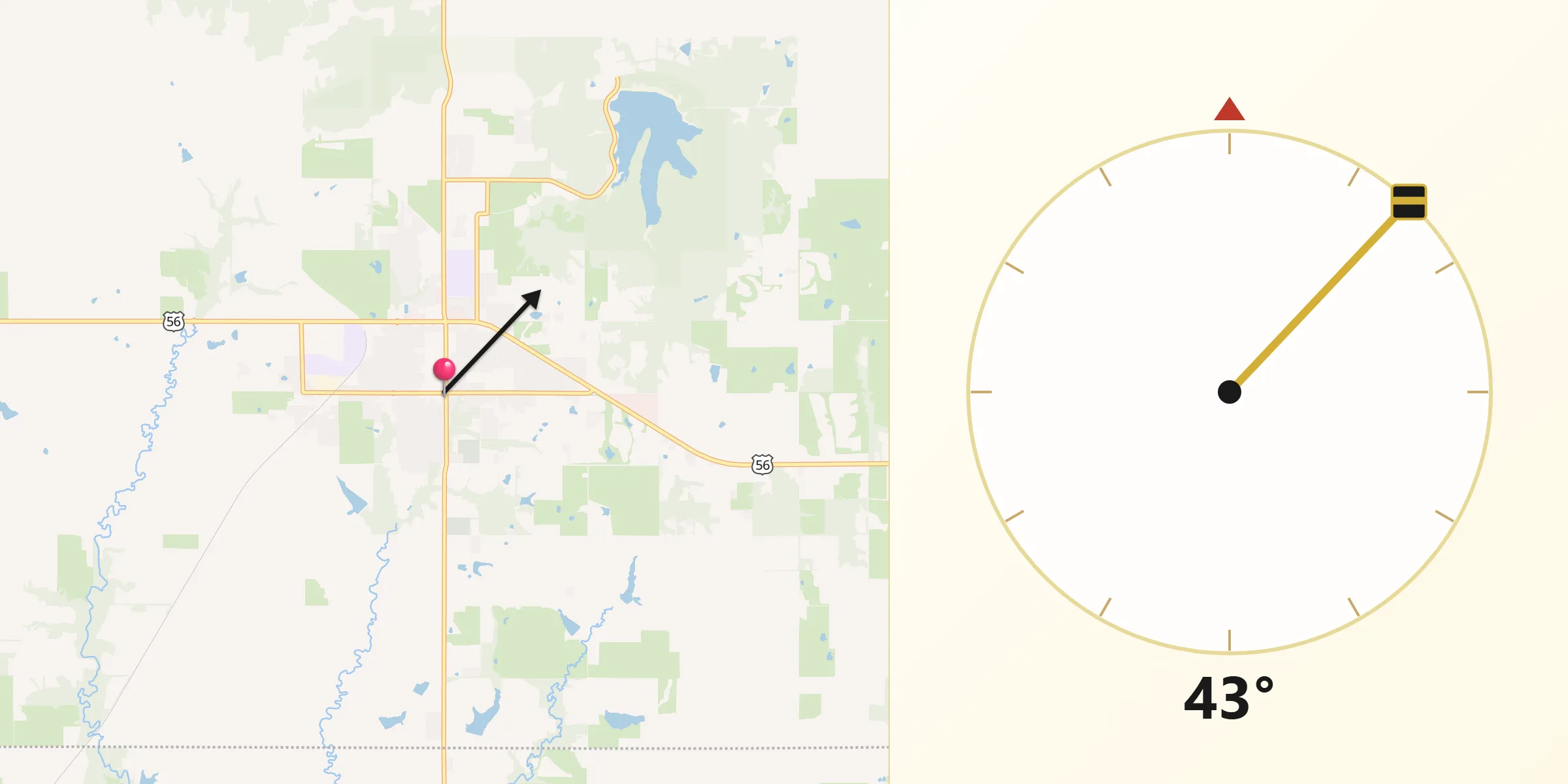 Qibla Direction from Baldwin City