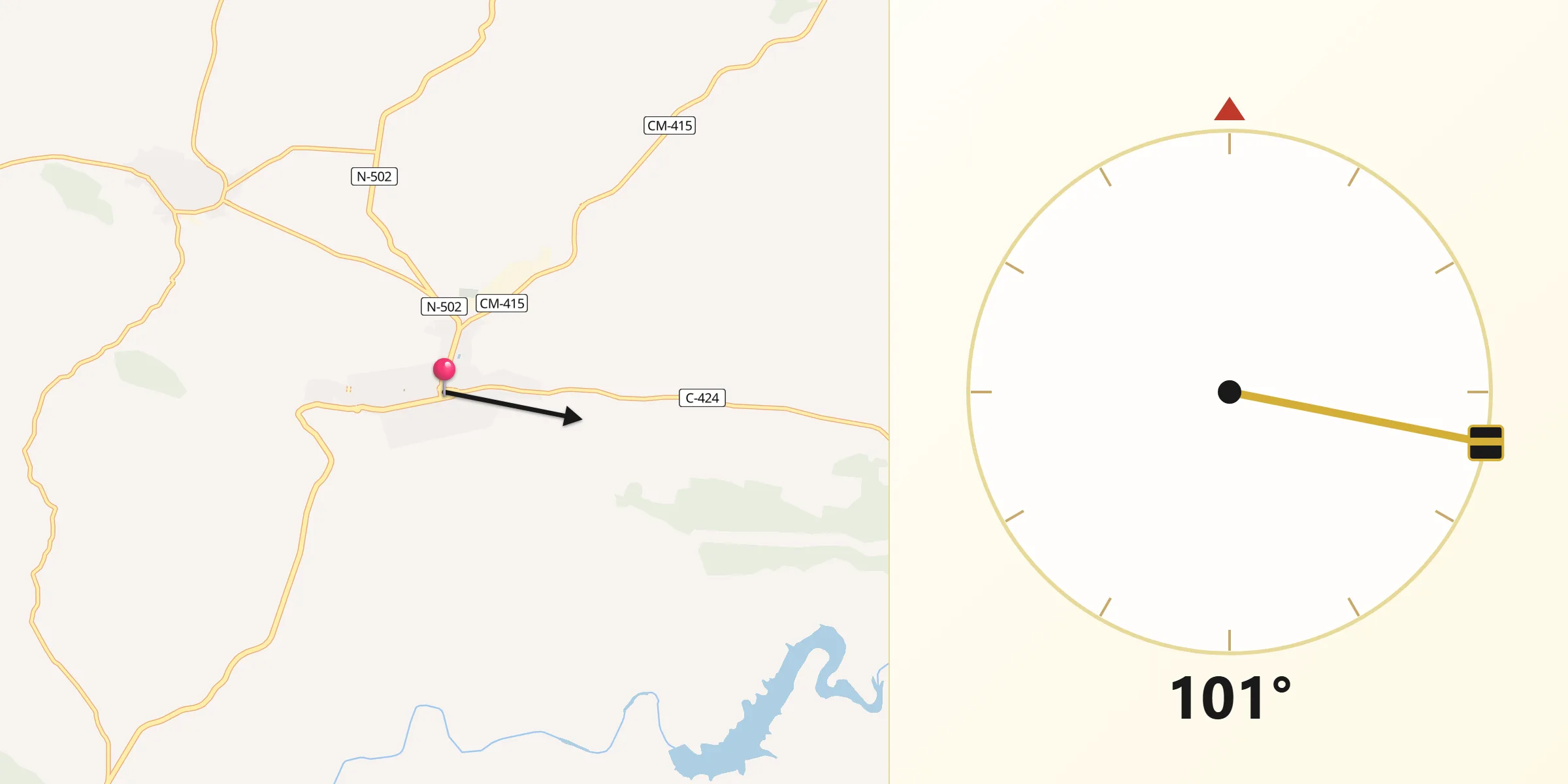 Dirección de la Qibla desde Almadén