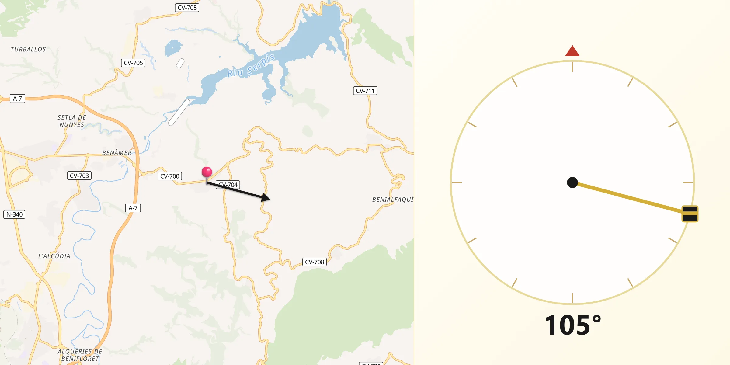 Dirección de la Qibla desde Benimarfull